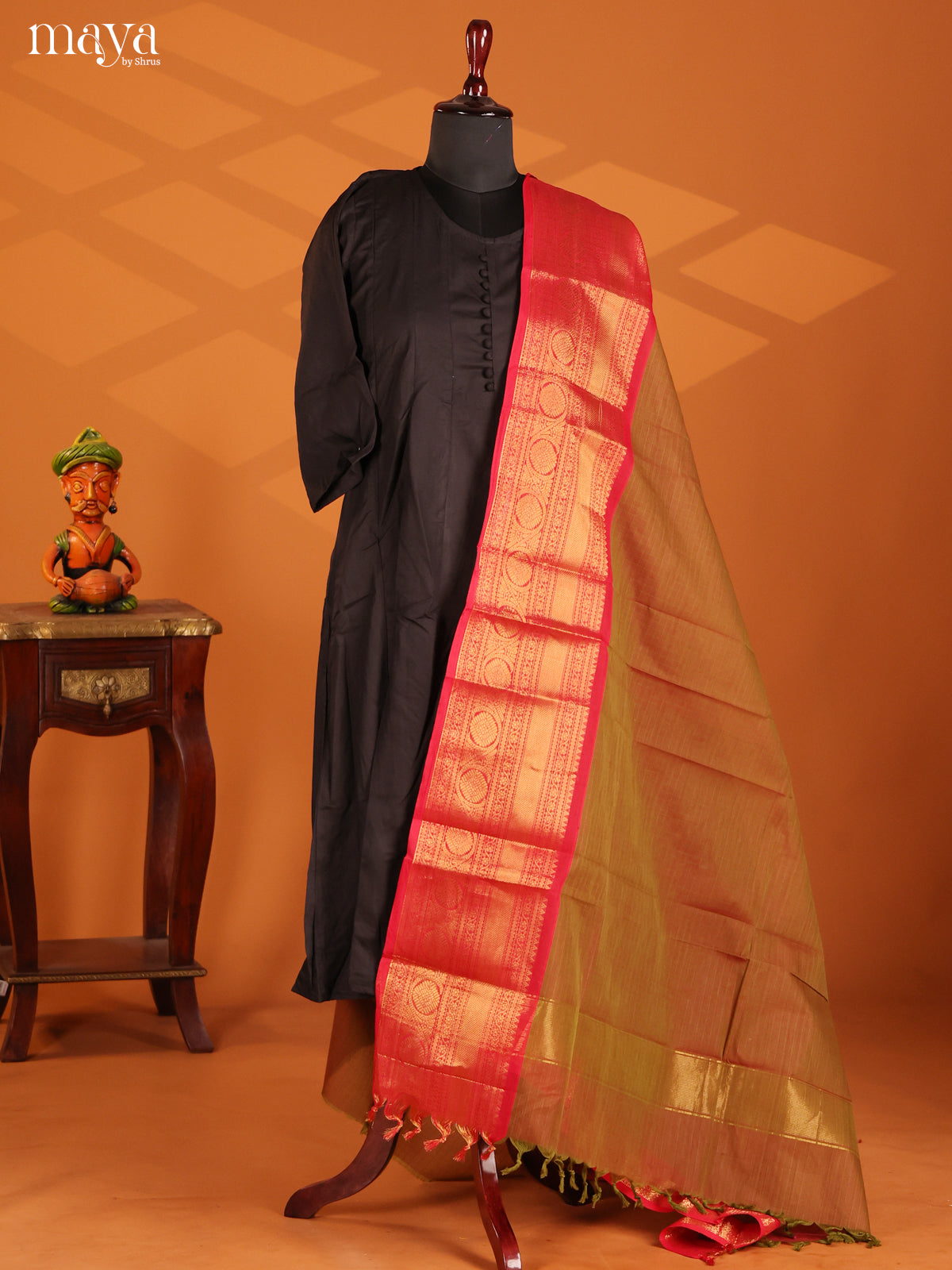 Double Shaded Brown Chettinad Cotton Dupatta with contrast zari border