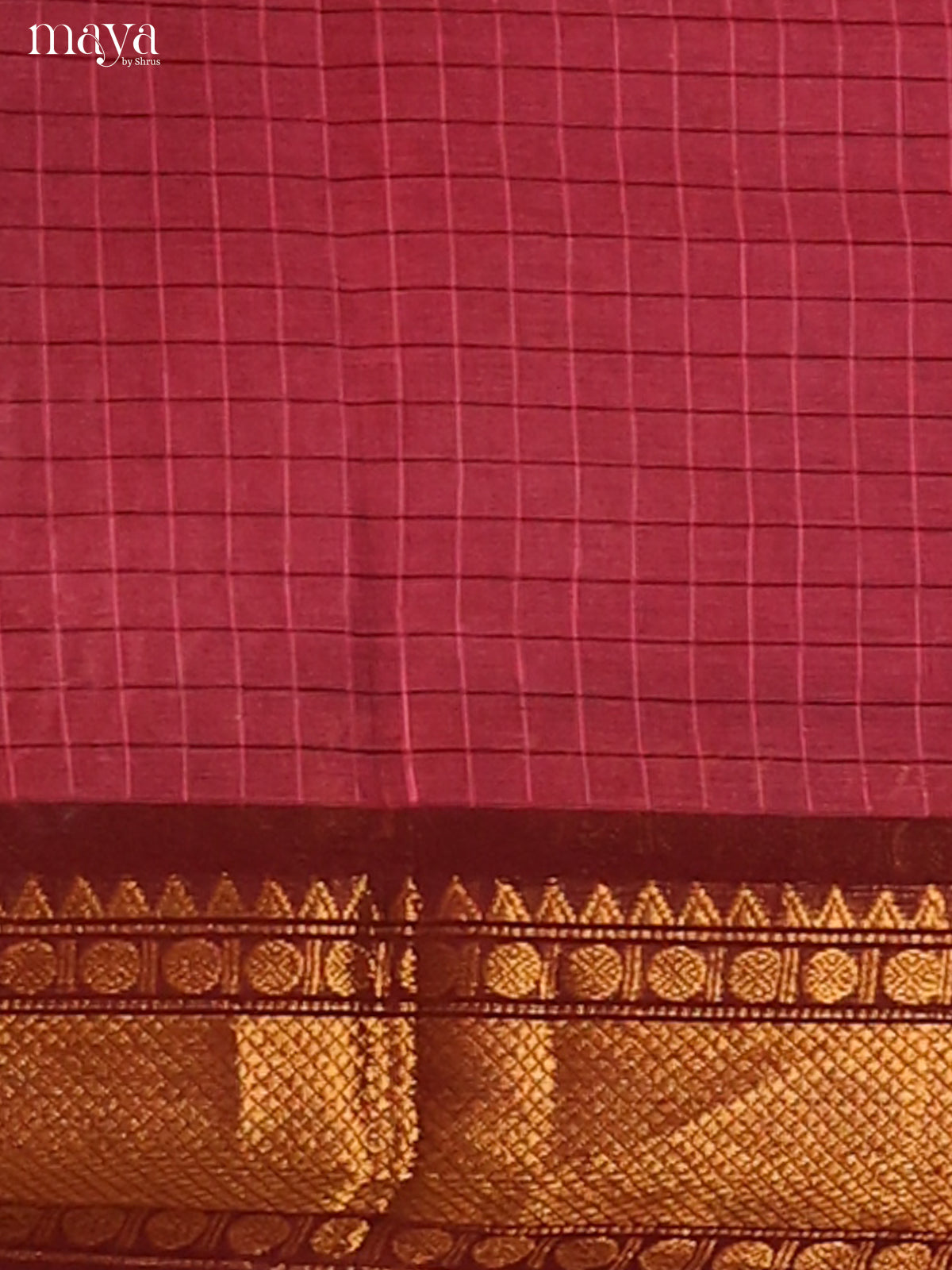 Pink Chettinad Cotton Dupatta with checks pattern & Green Zari Border