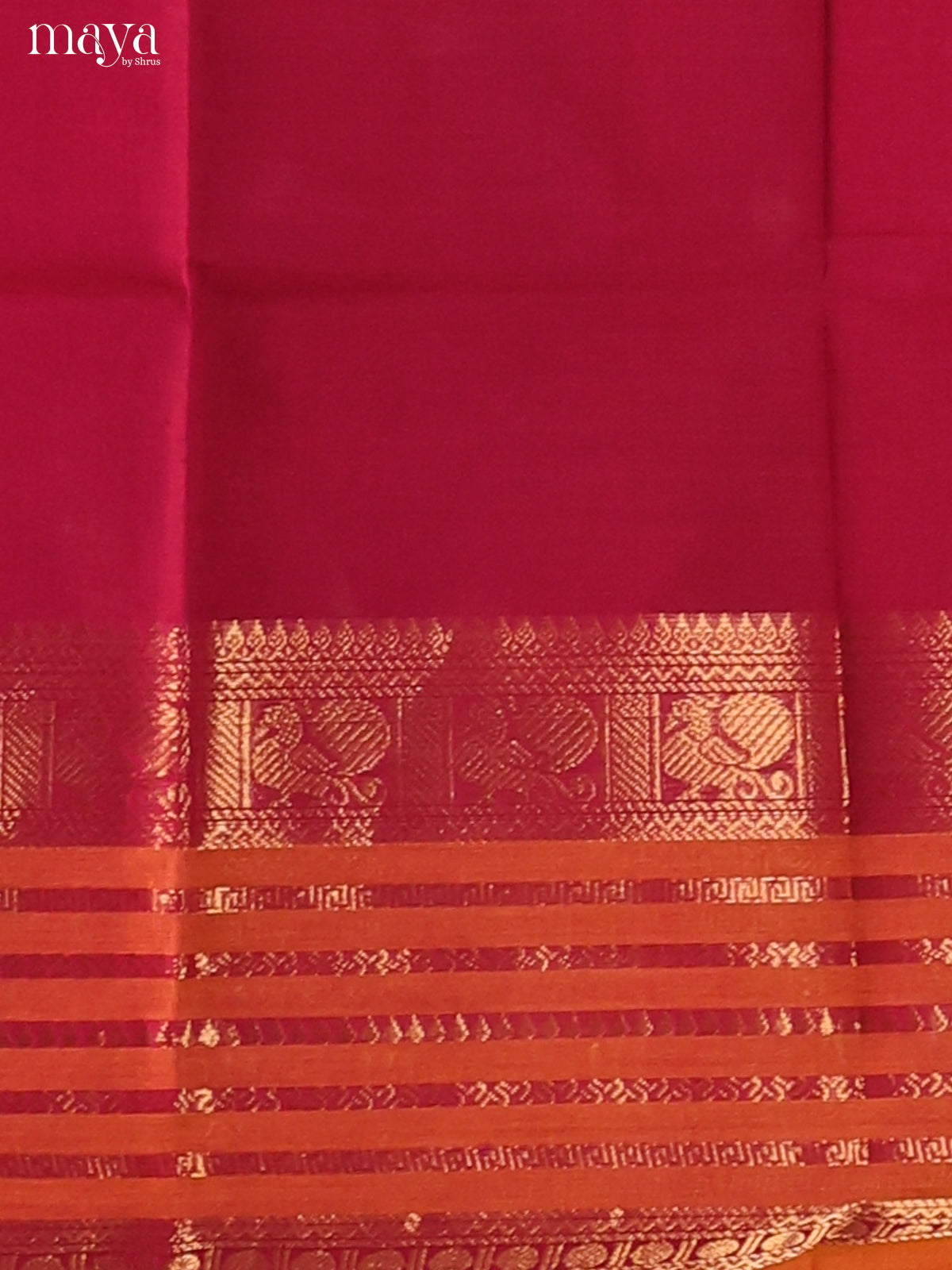 Striking Red Chettinad Cotton Top & Dupatta Set With Yellow Zari Border