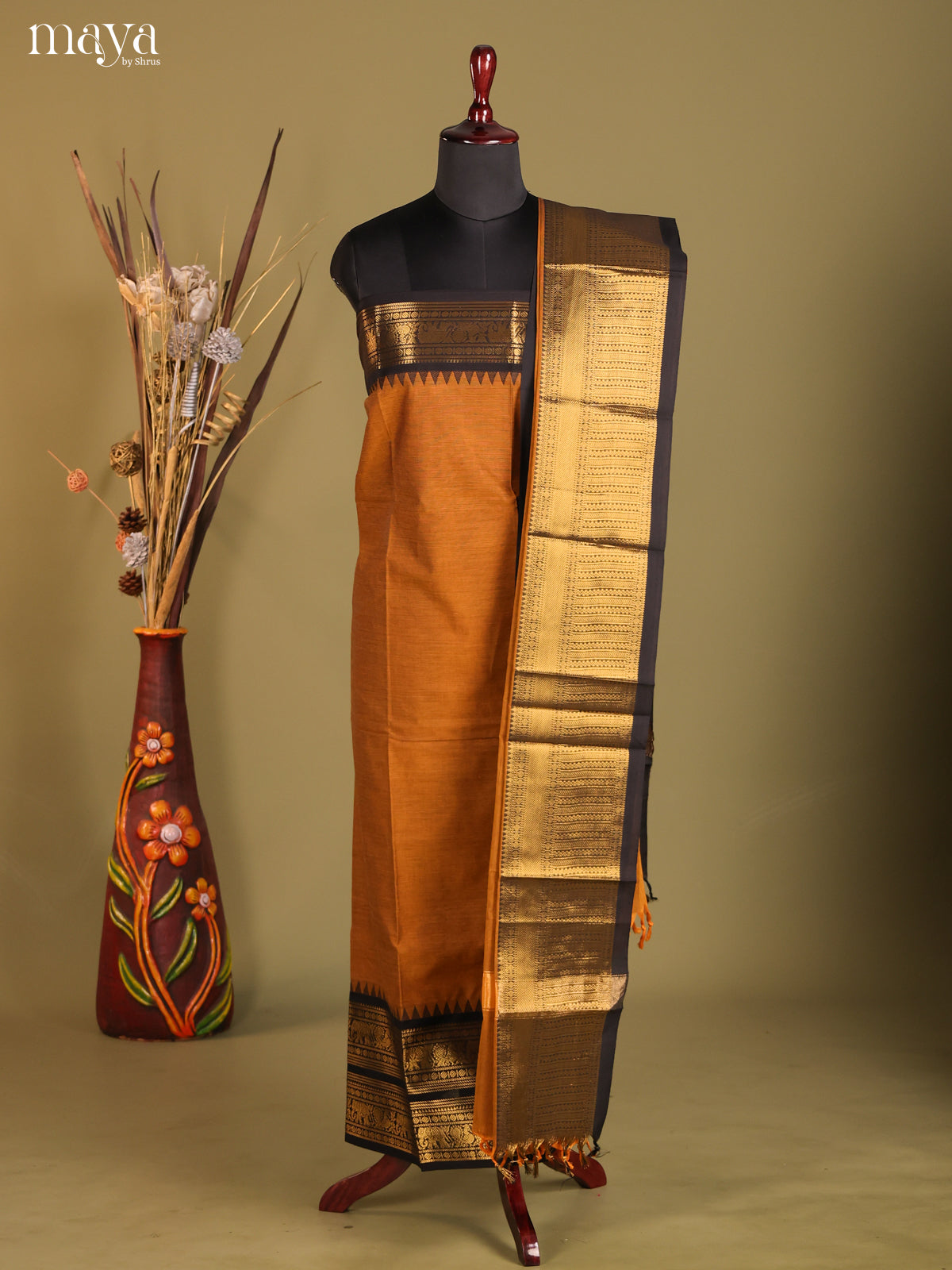 Mustard & Black - chettinad top & dupatta combo