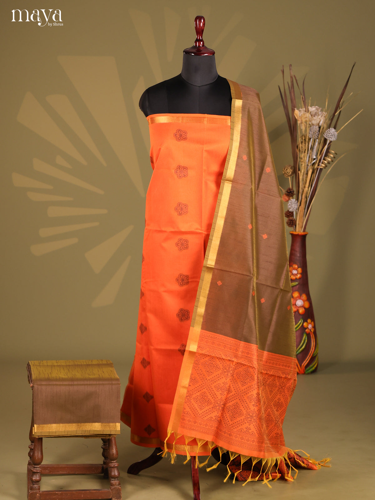 Orange - Semi rawsilk salwar
