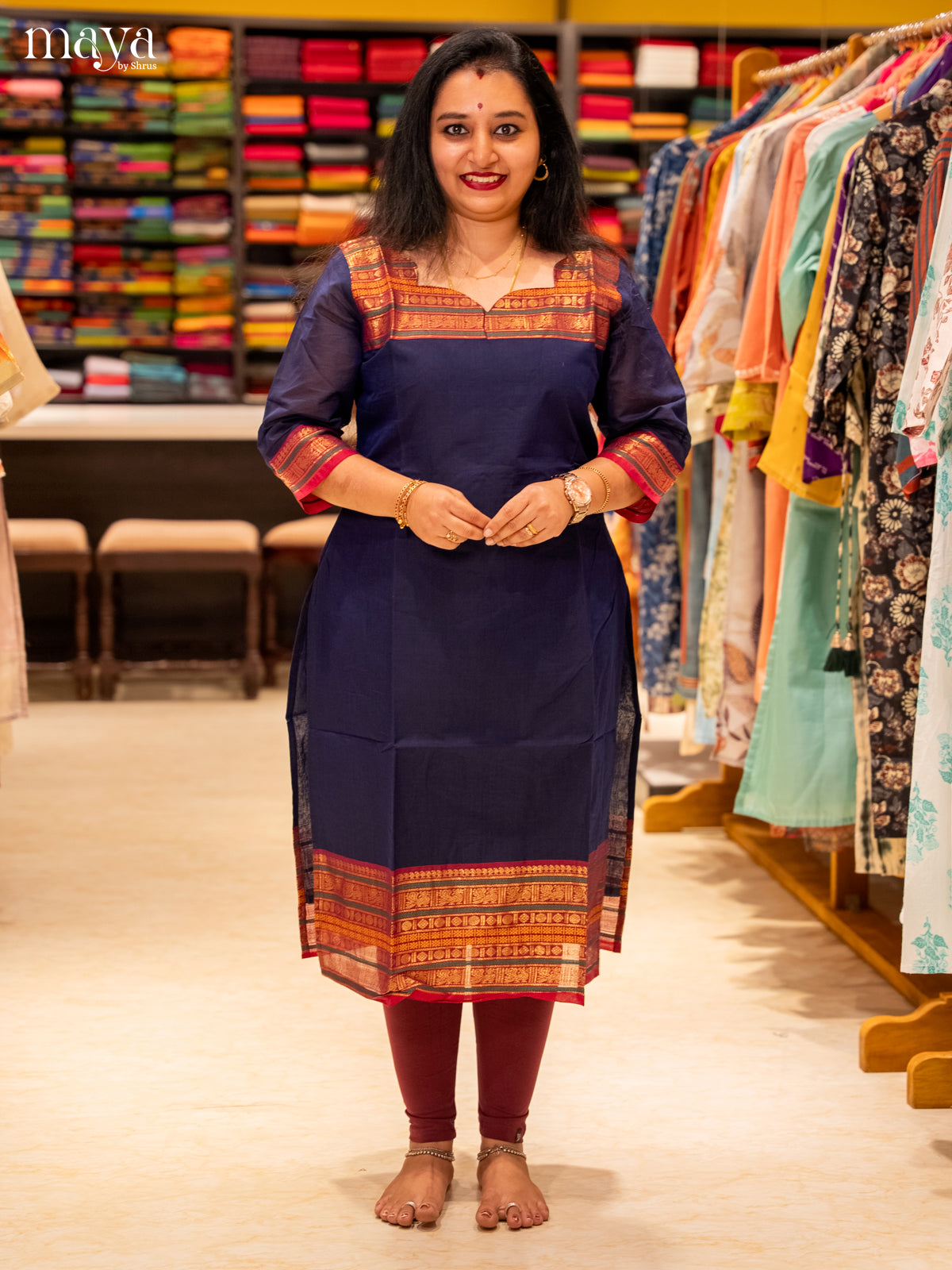 Blue Chettinad Cotton Readymade Kurti