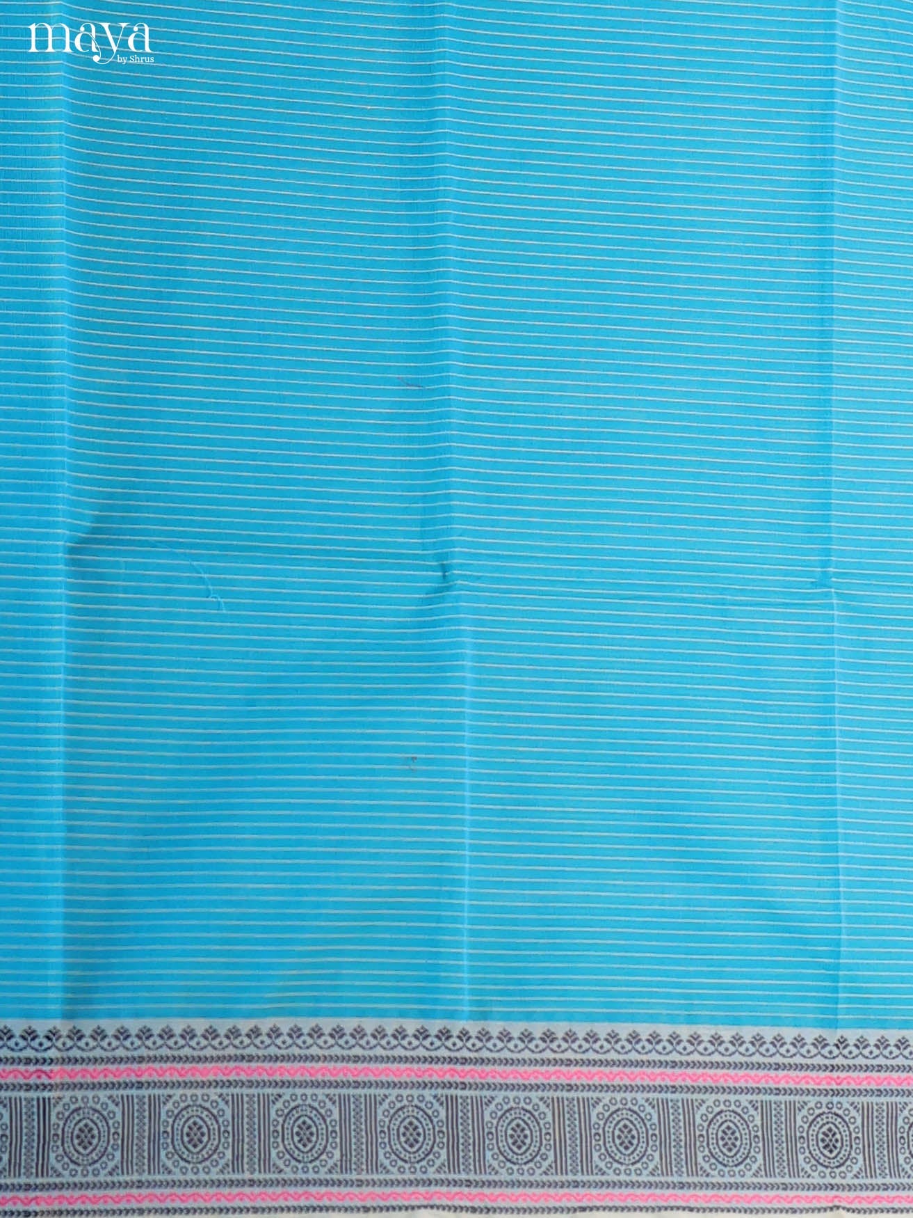 Serene Blue Chettinad Cotton Top & Dupatta Set With Thread Woven Border