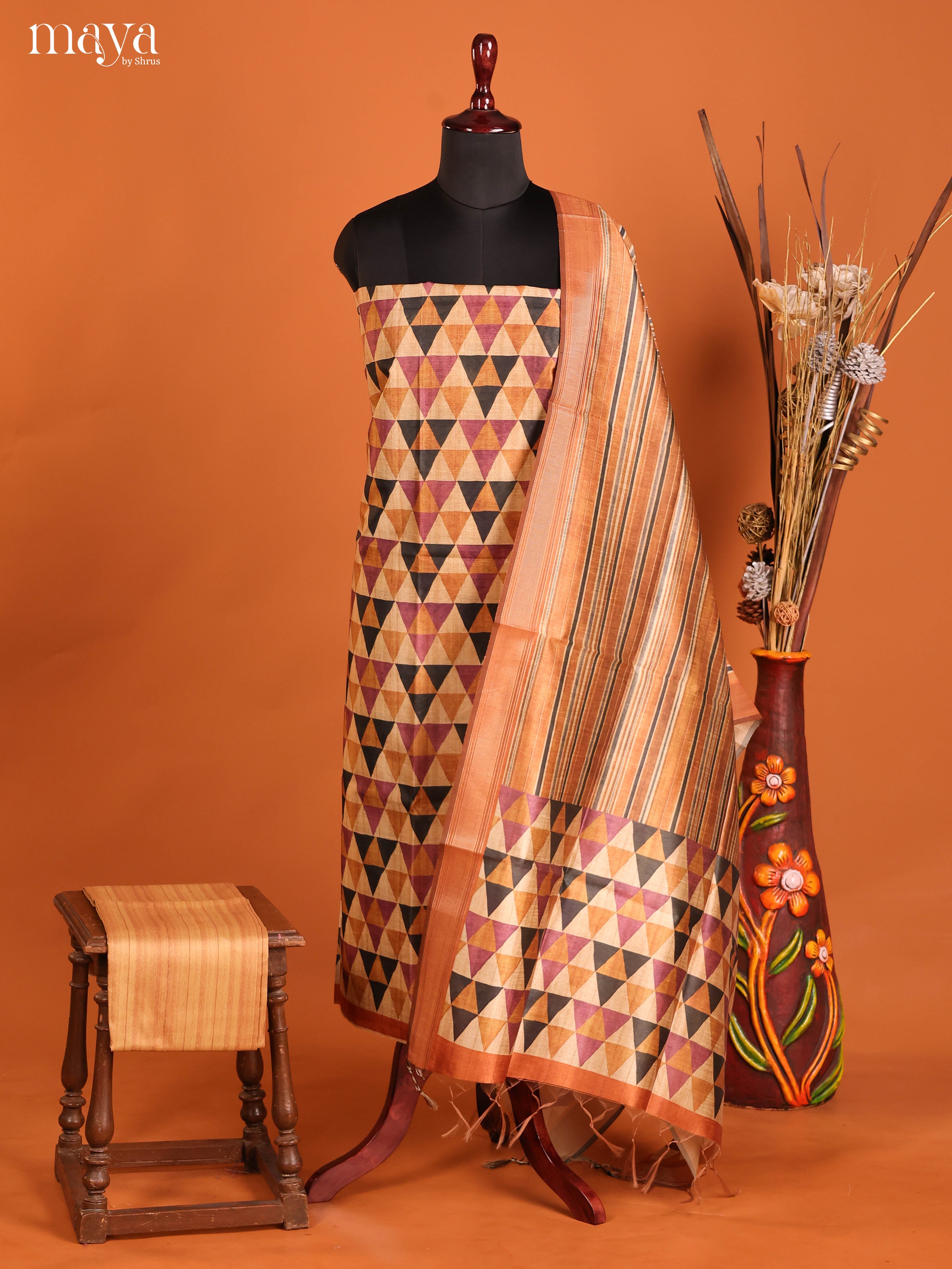 Brown-Semi Tussar Salwar Unstitch