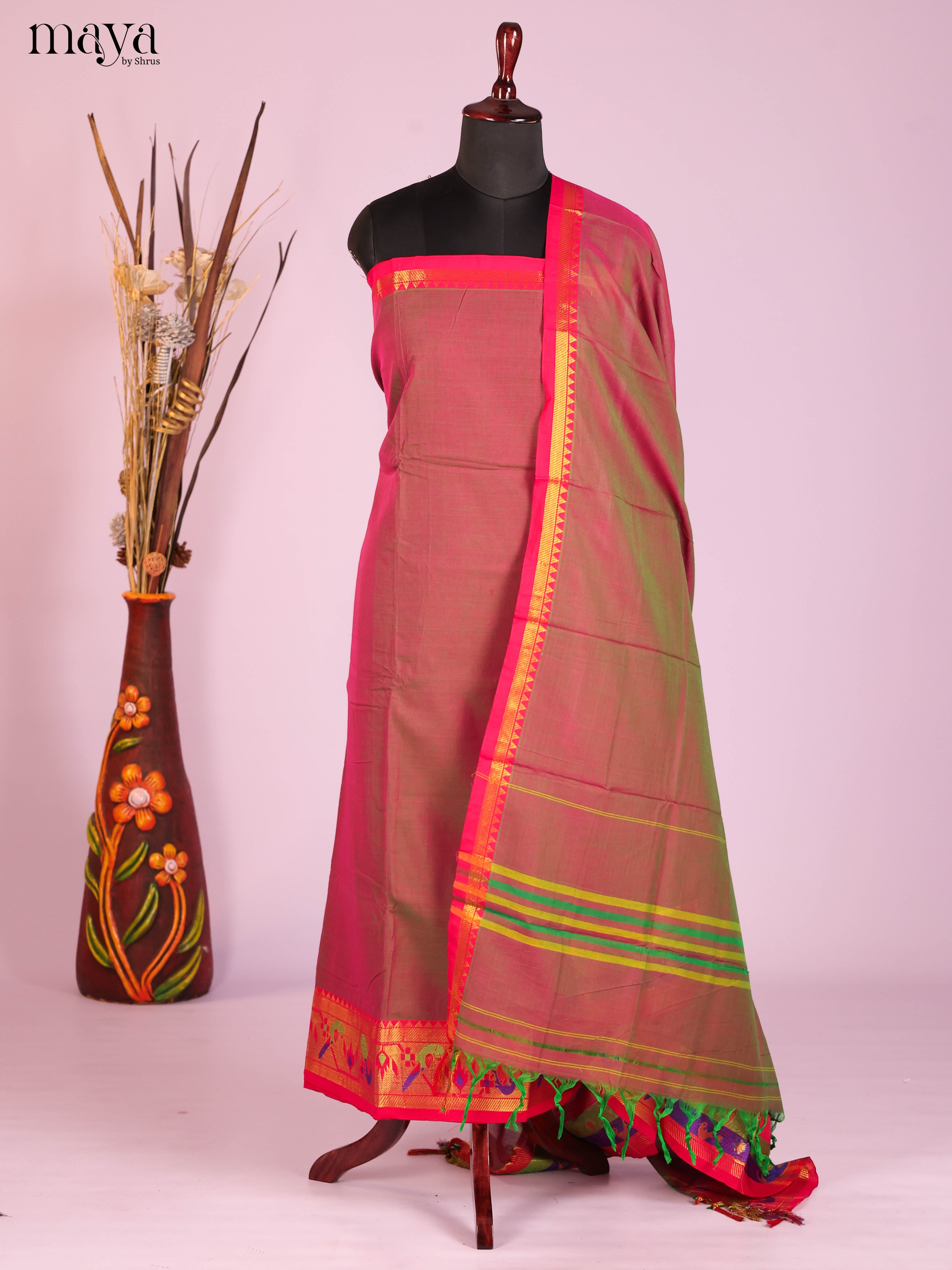 Double Shaded Brown & Red -Narayanpet top & dupatta combo