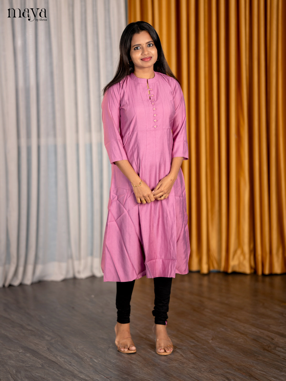 Charming Light Pink Solid Readymade Kurti With Mandarin Collar