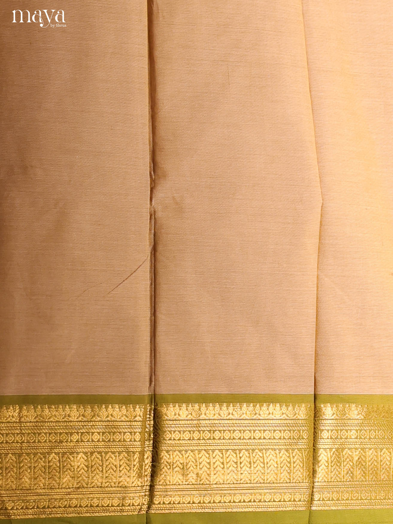 Pretty Cream Chettinad Cotton Top & Dupatta Set With Green Zari Border