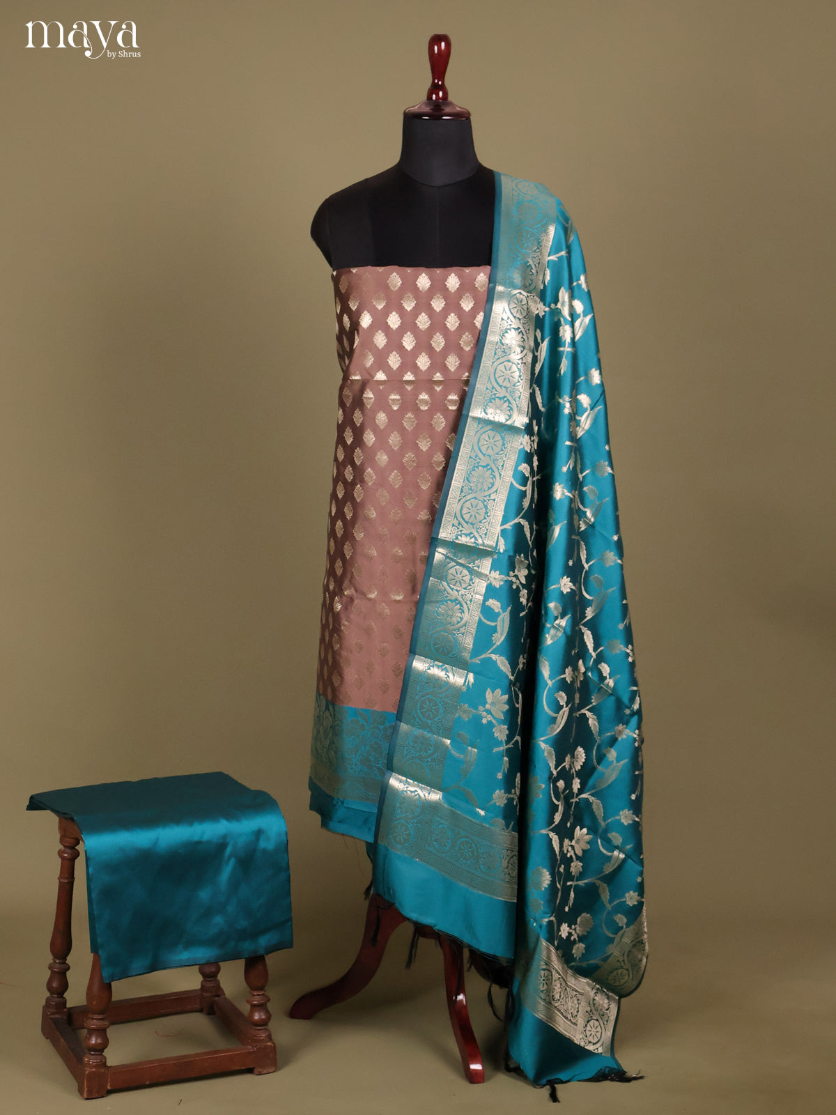 MDH18031-Semi banaras salwar Unstitch