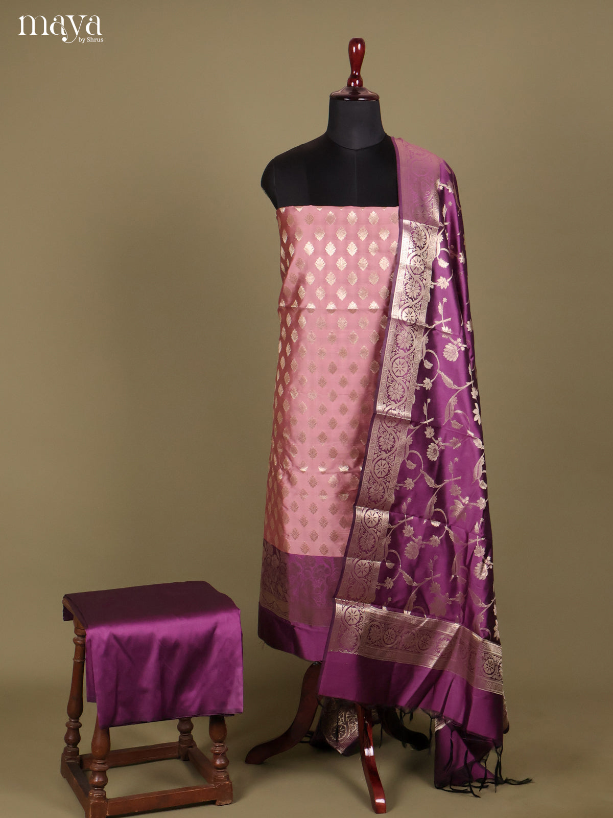 MDH18035-Semi banaras salwar Unstitch