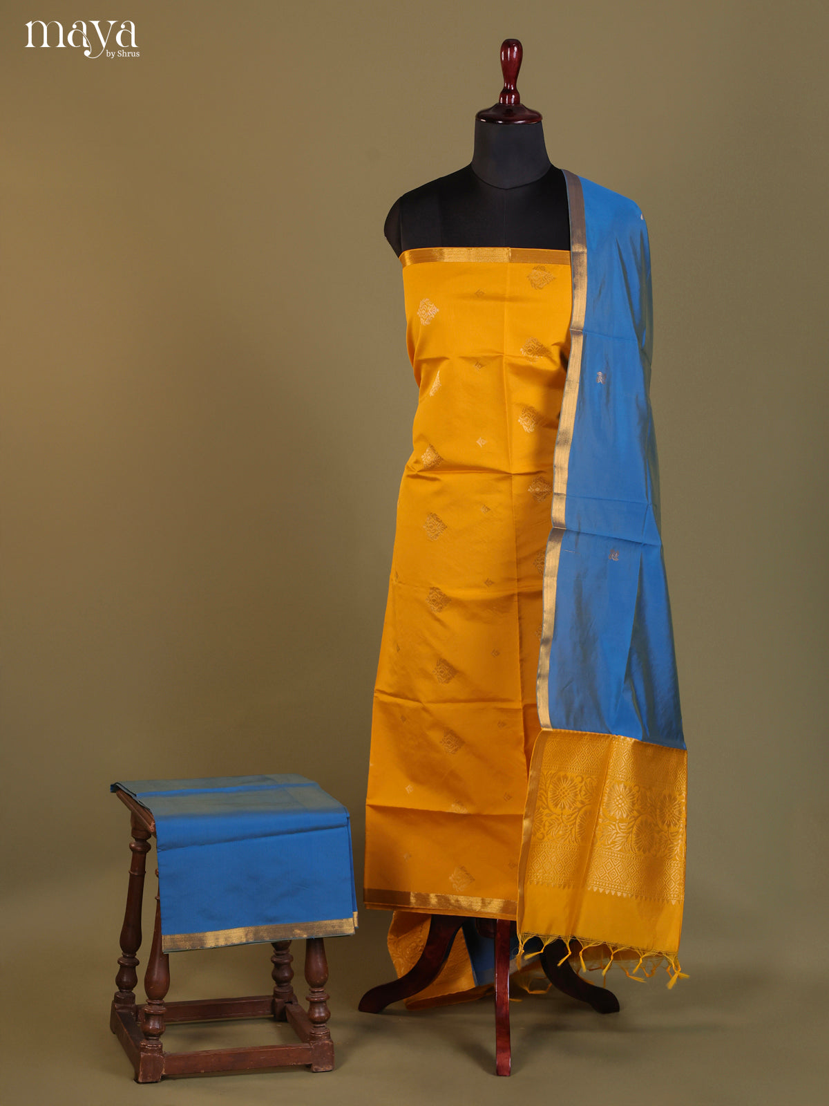 Yellow & Blue-semi softsilk salwar Unstitch