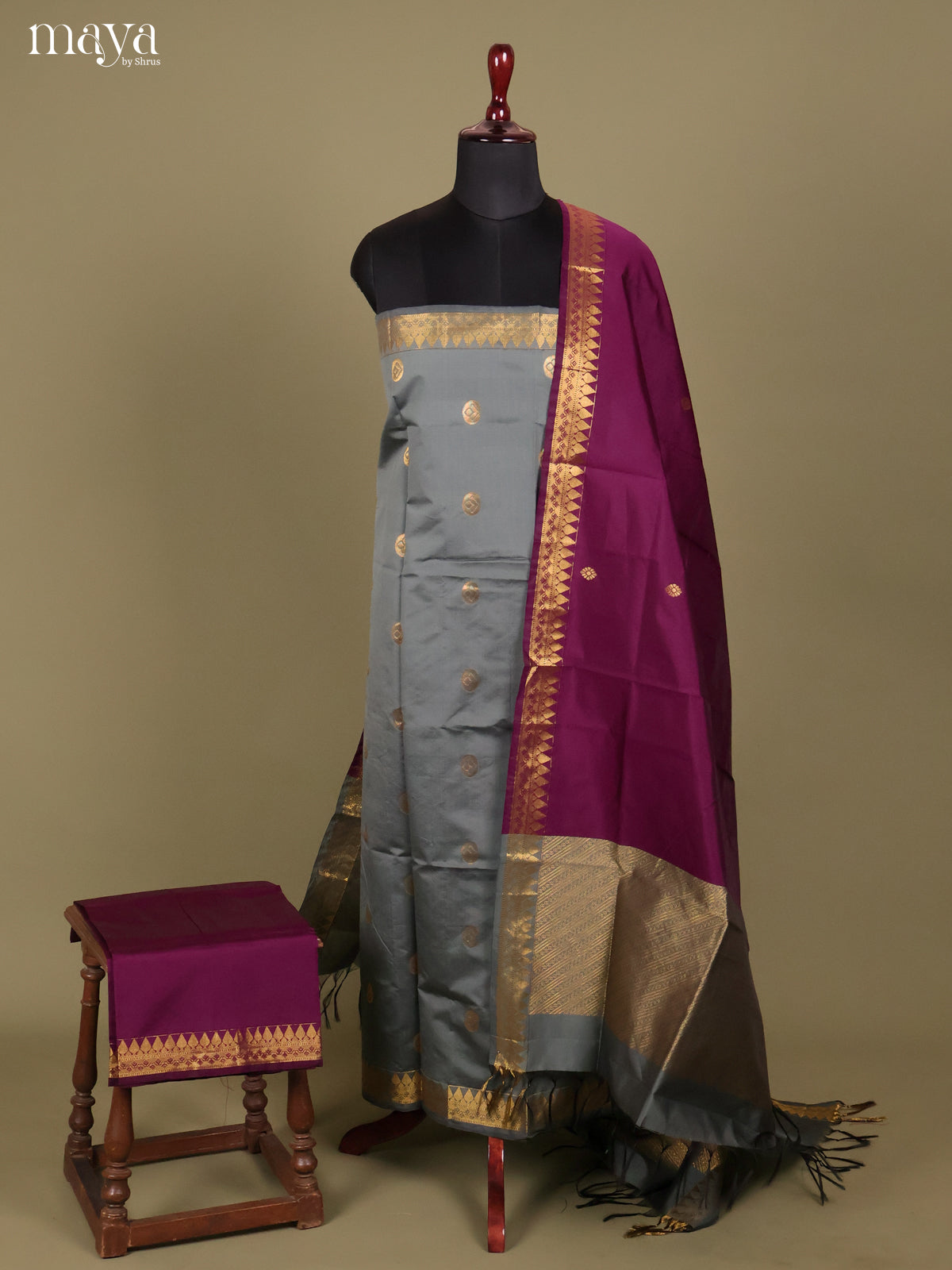 Grey & Purple -semi softsilk salwar Unstitch