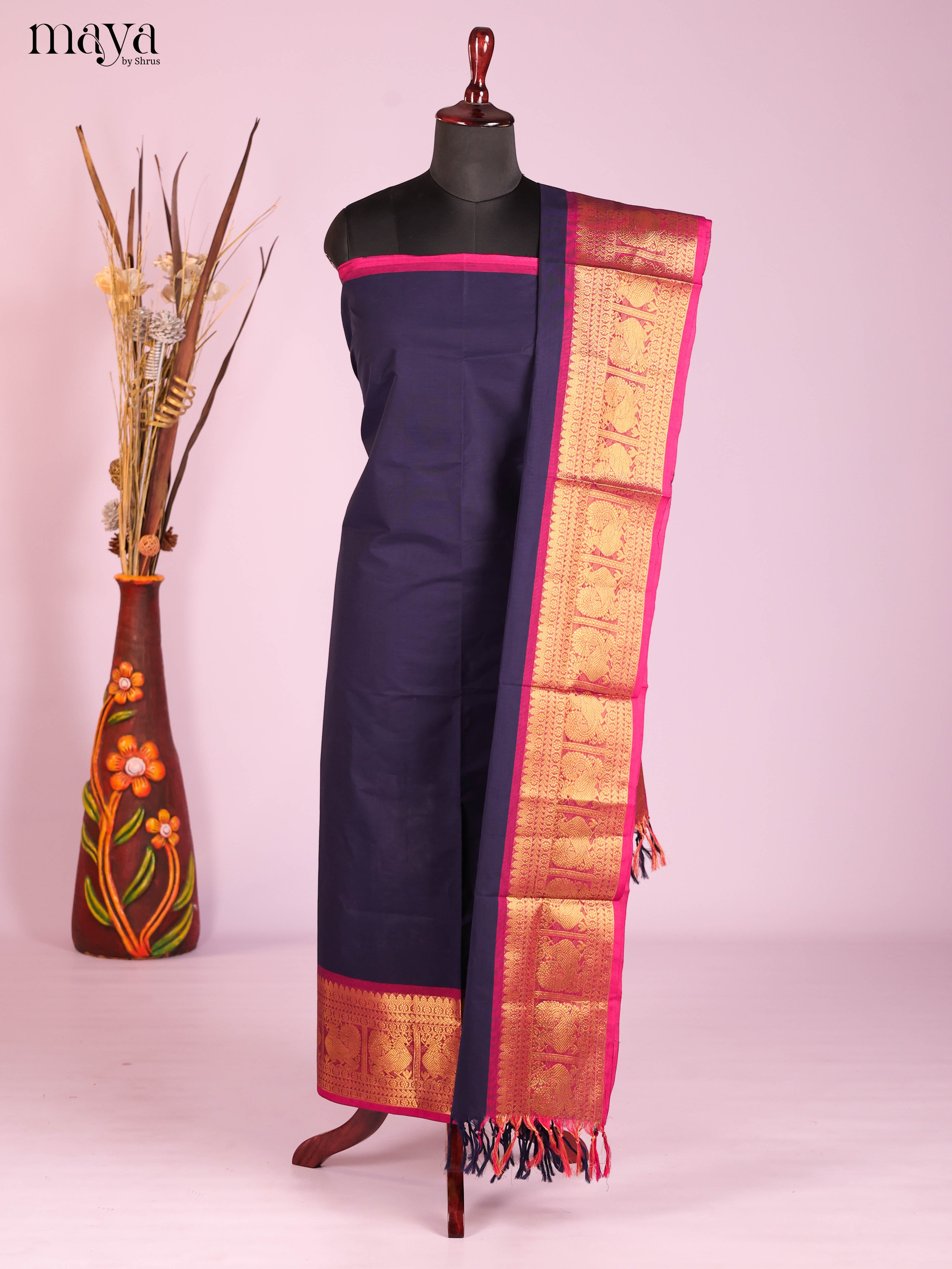 Blue & Purple-Narayanpet top & dupatta combo