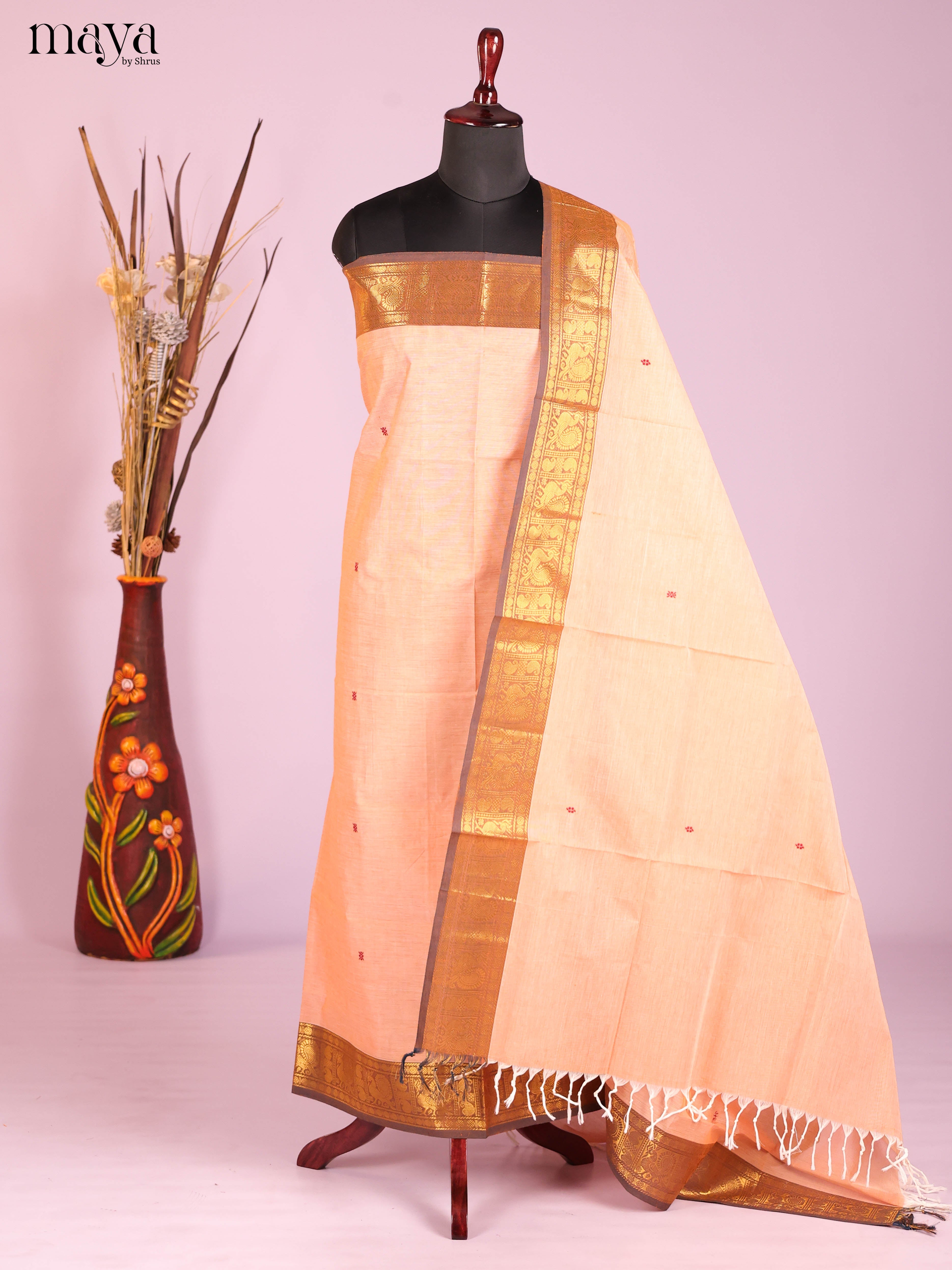Peach-Narayanpet top & dupatta combo