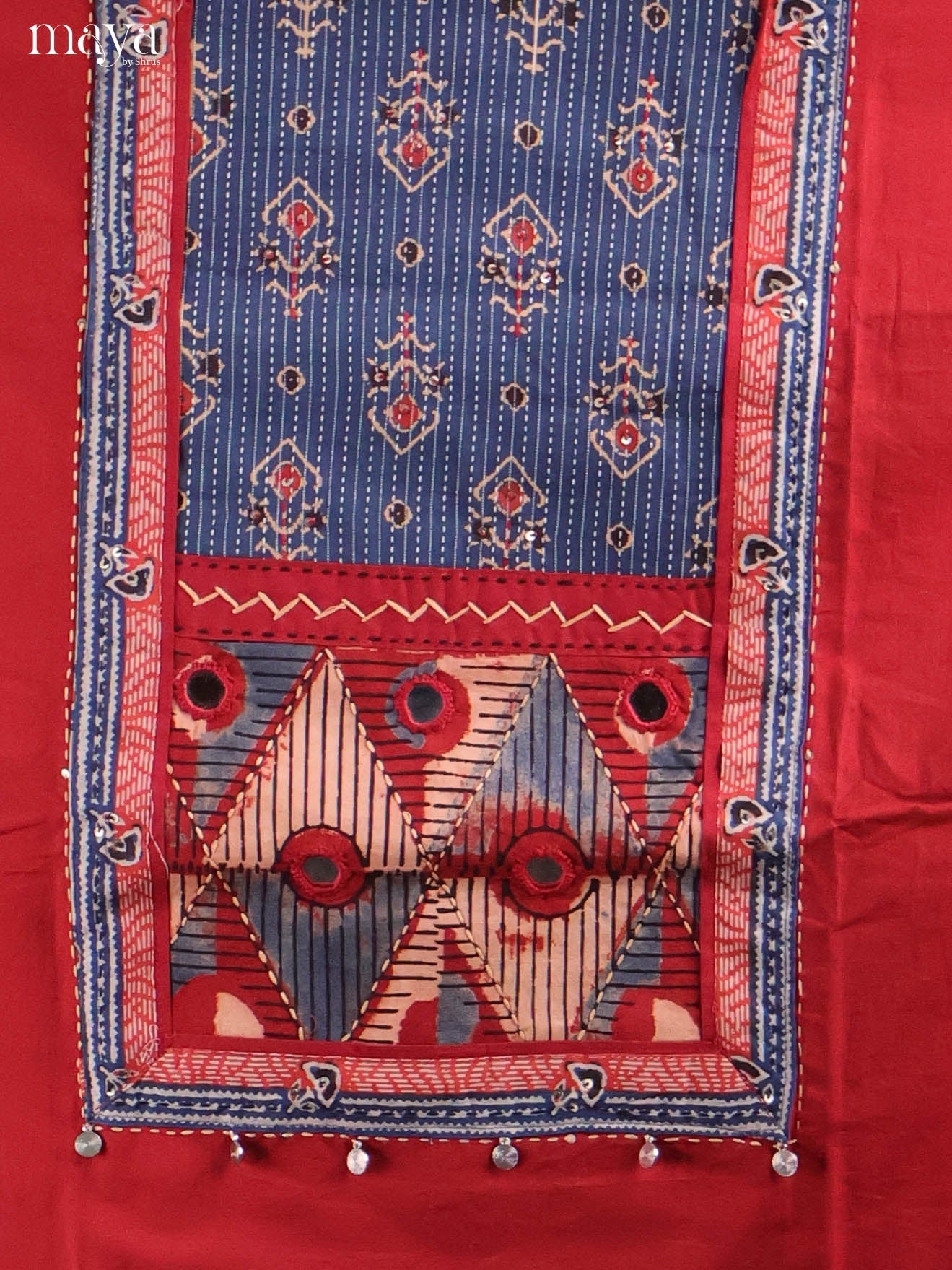 Red & Blue-Ajrakh Salwar Unstitch