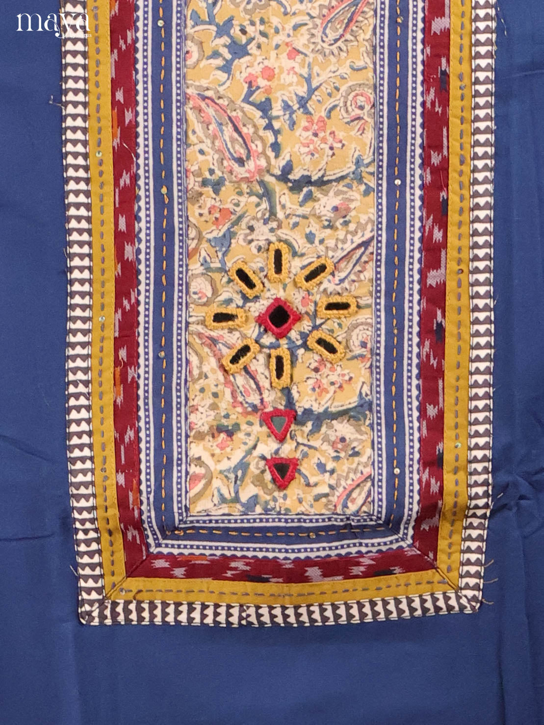 Elegant Navy Blue Ajrakh Cotton Salwar Material With Yellow Dupatta