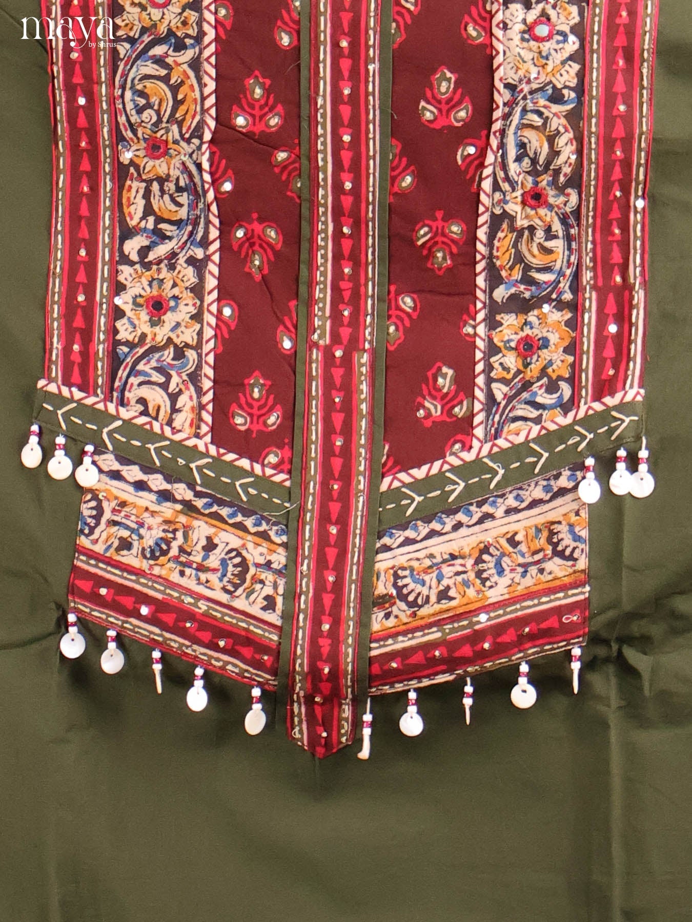 Green & Maroon-Ajrakh Salwar Unstitch