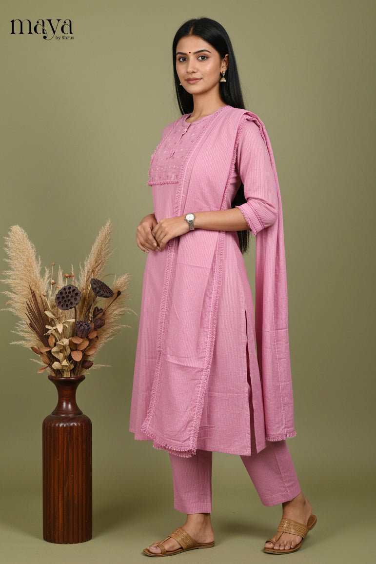 Pink A-line Readymade Salwar with Embroidered Design-mdi06078
