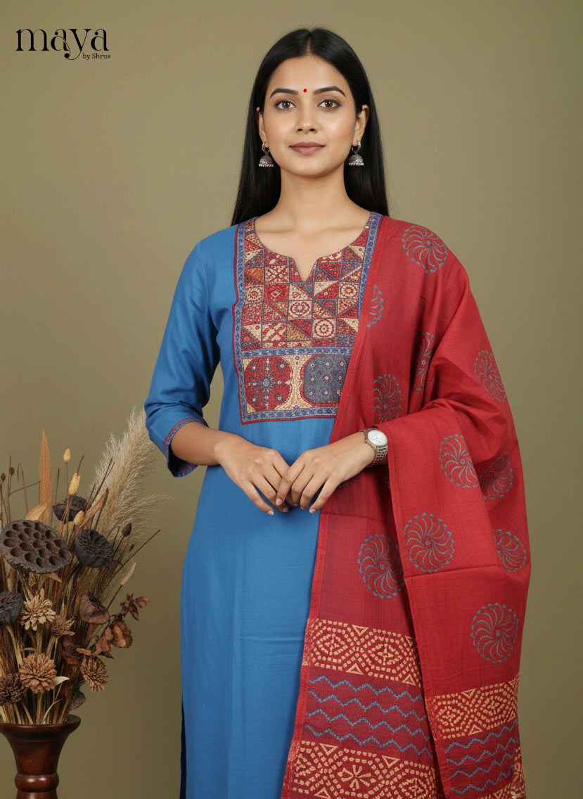 Blue Readymade Salwar with Embroidered Design-mdi06085