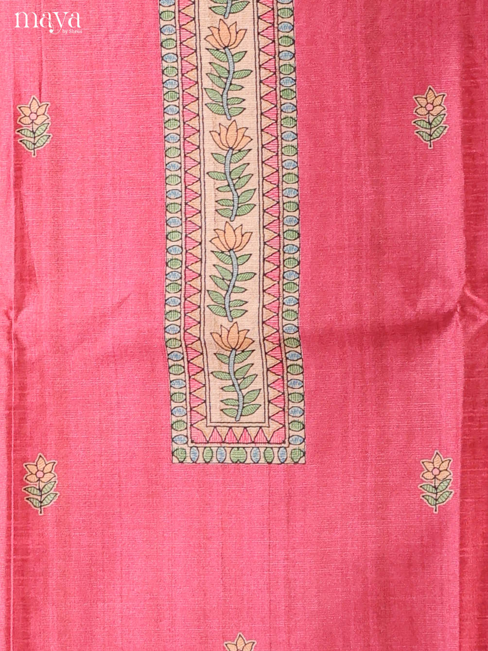 Bold Fuchsia Pink Semi Tussar Salwar Suit Material With Printed Buttas