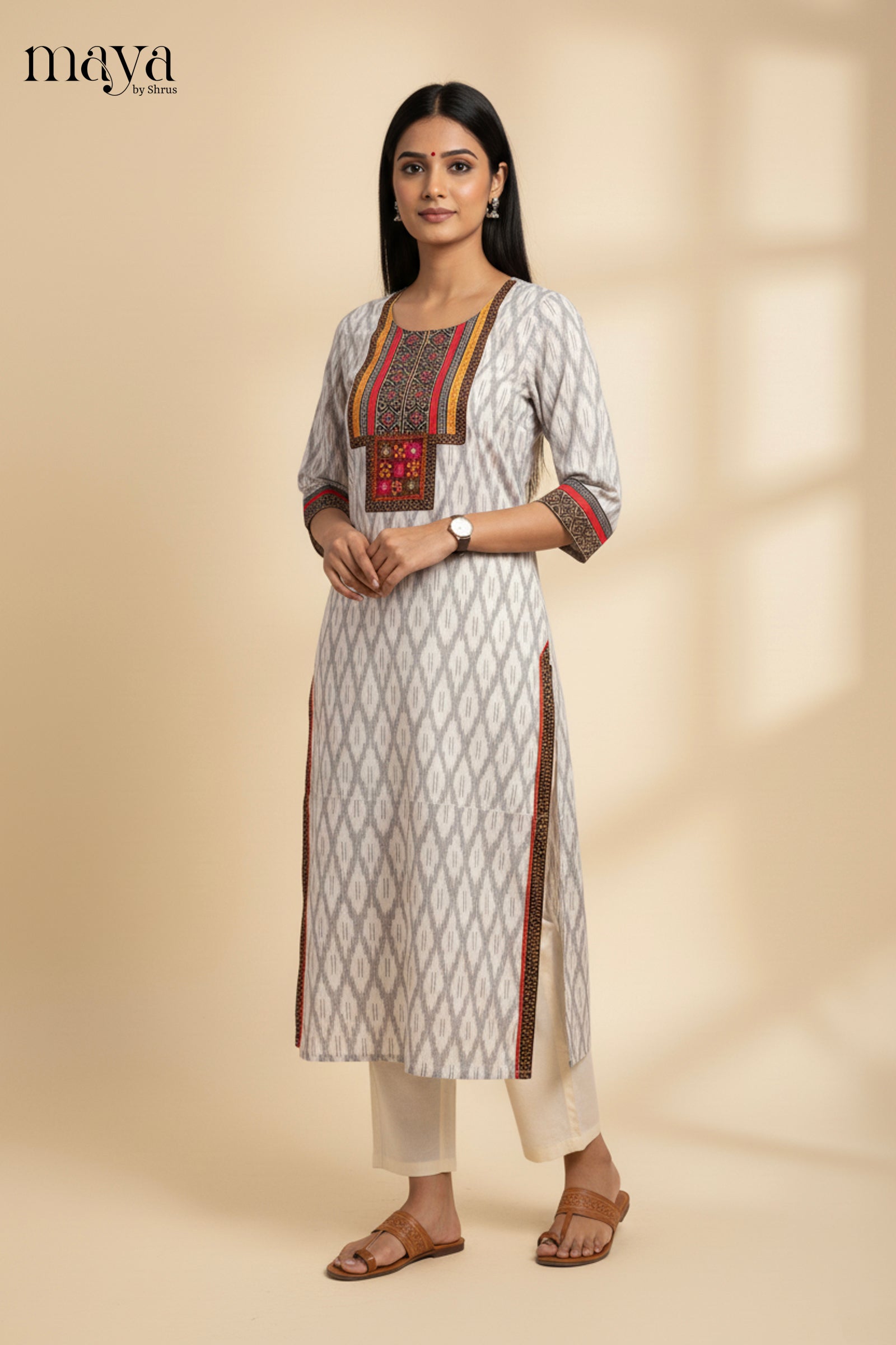 Off-white Readymade Kurti with Printed Design-mdi15016