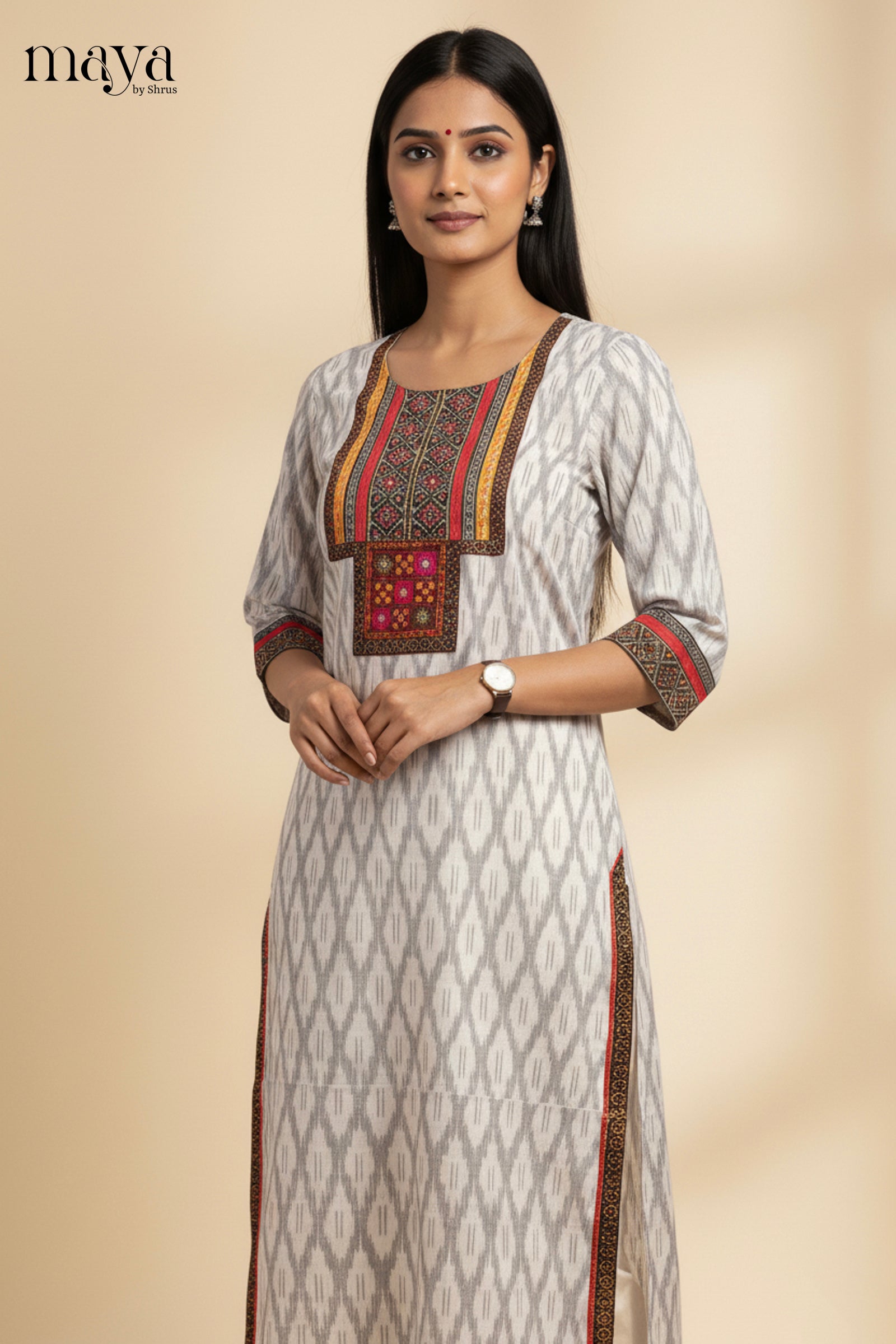 Off-white Readymade Kurti with Printed Design-mdi15016