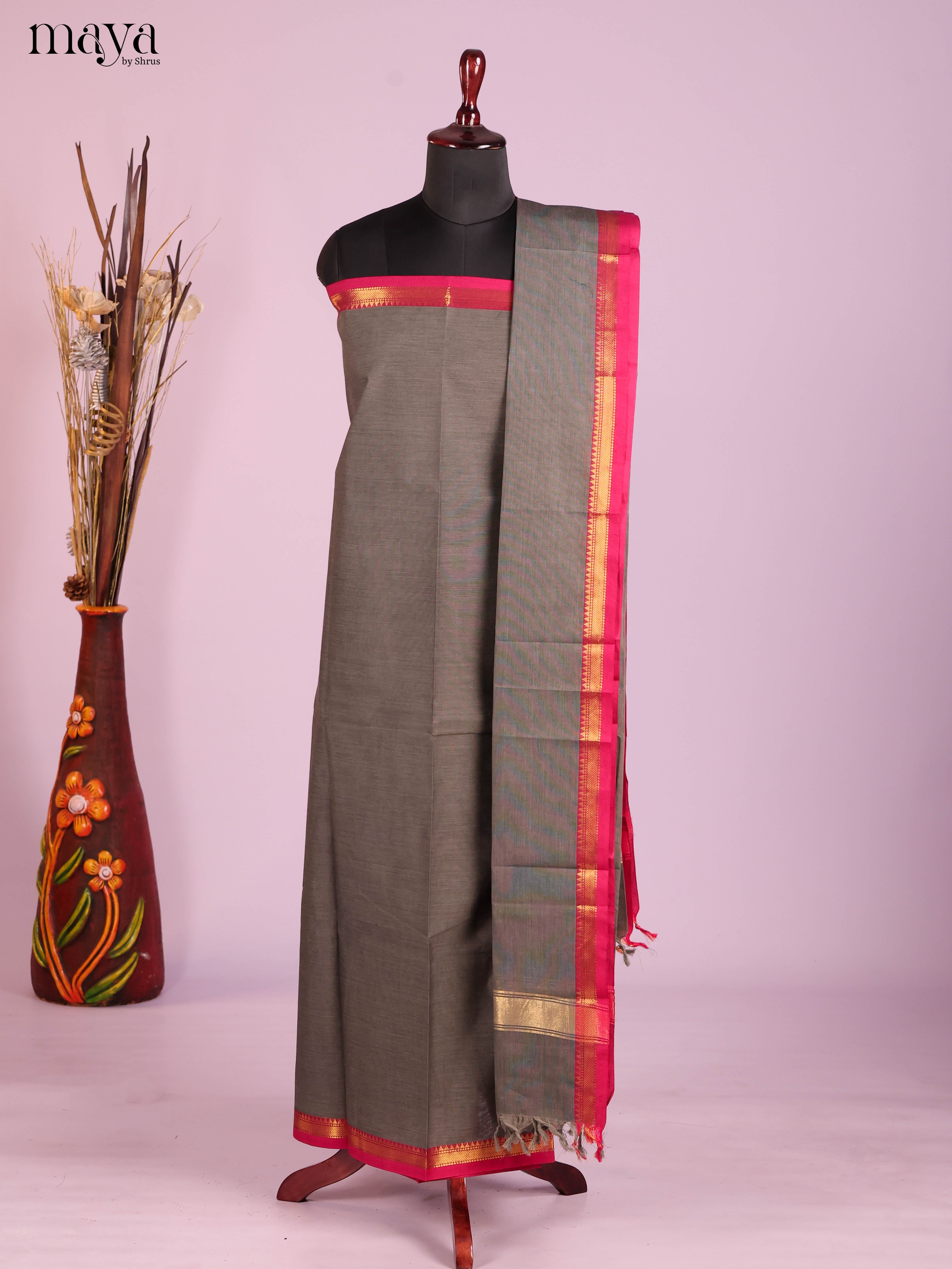 Grey & Red-chettinad top & dupatta combo
