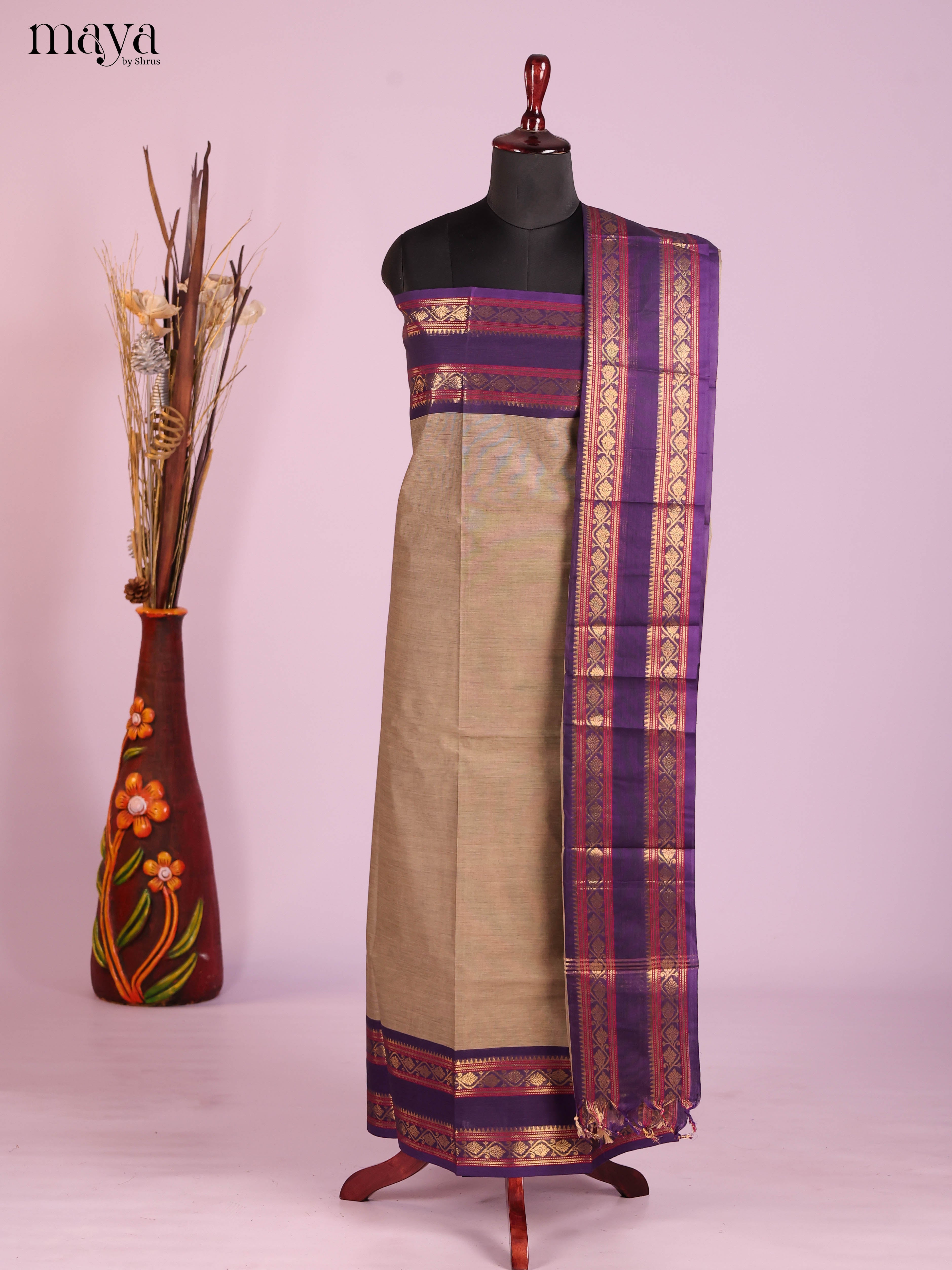Grey & Blue -chettinad top & dupatta combo