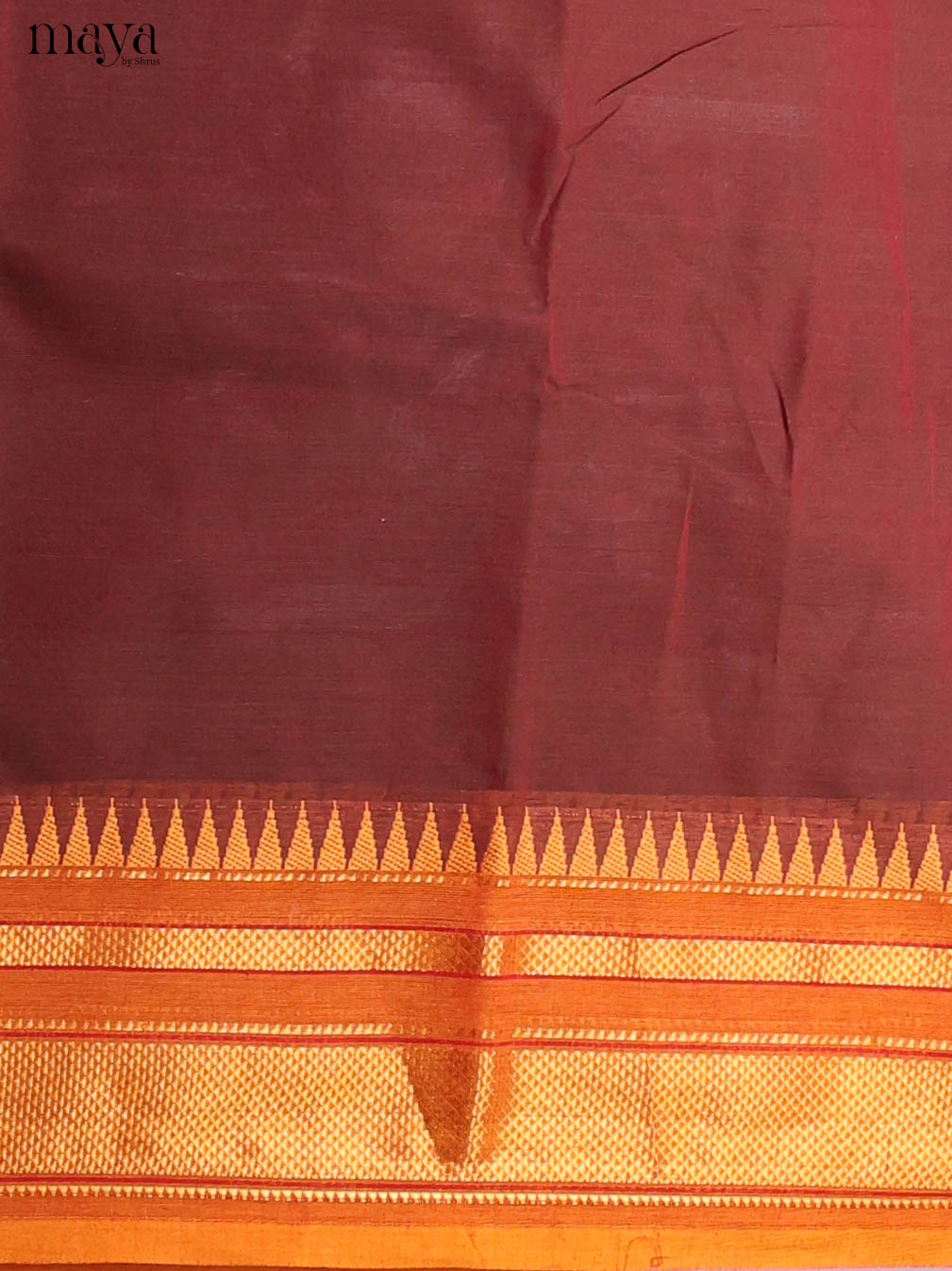 Stylish Maroon Chettinad Cotton Top & Dupatta Set With Orange Zari Border