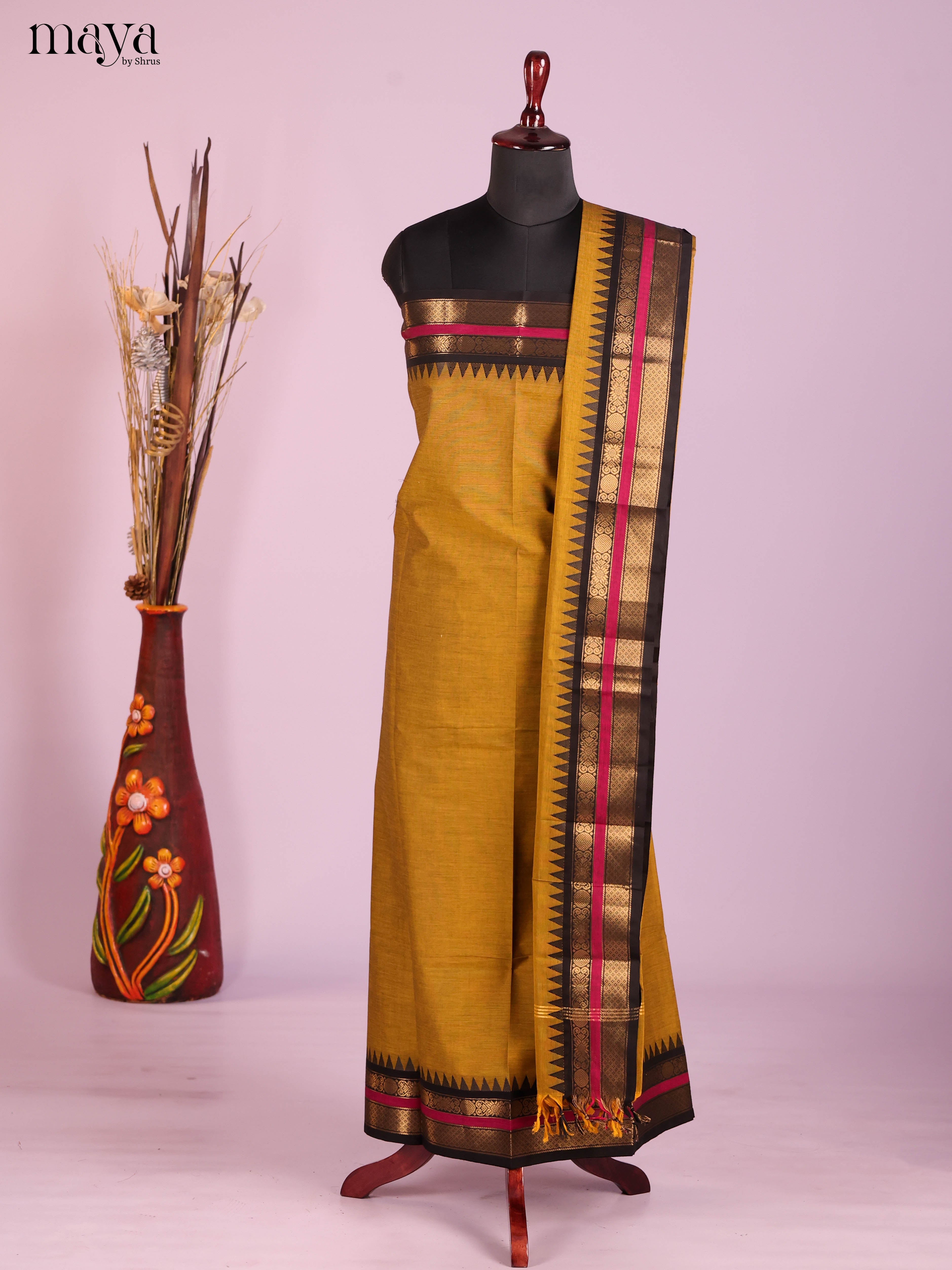 Mustard & Black -chettinad top & dupatta combo