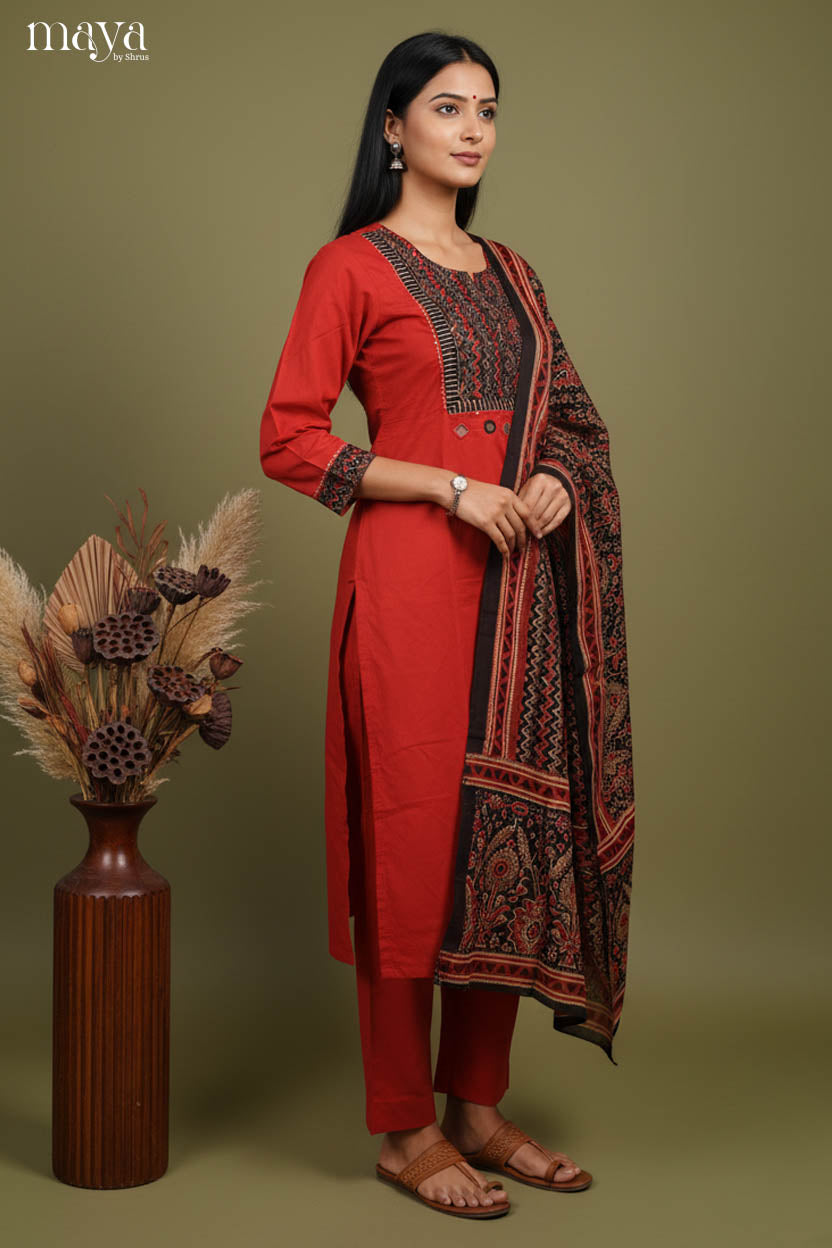 Red Readymade Salwar with Printed Design-mdi20006