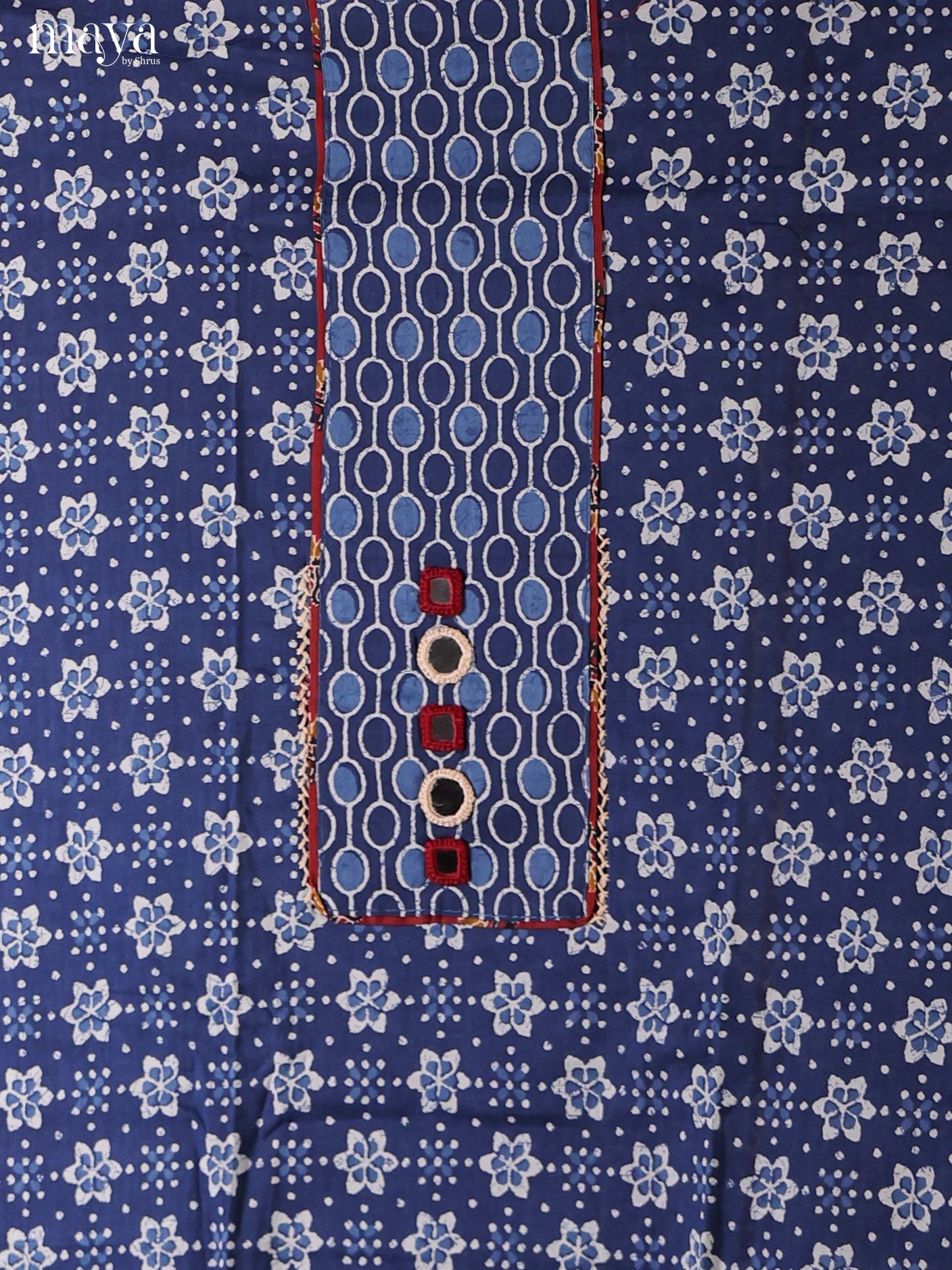 Vibrant Blue Cotton Salwar Set Material for Women With Patchwork Dupatta