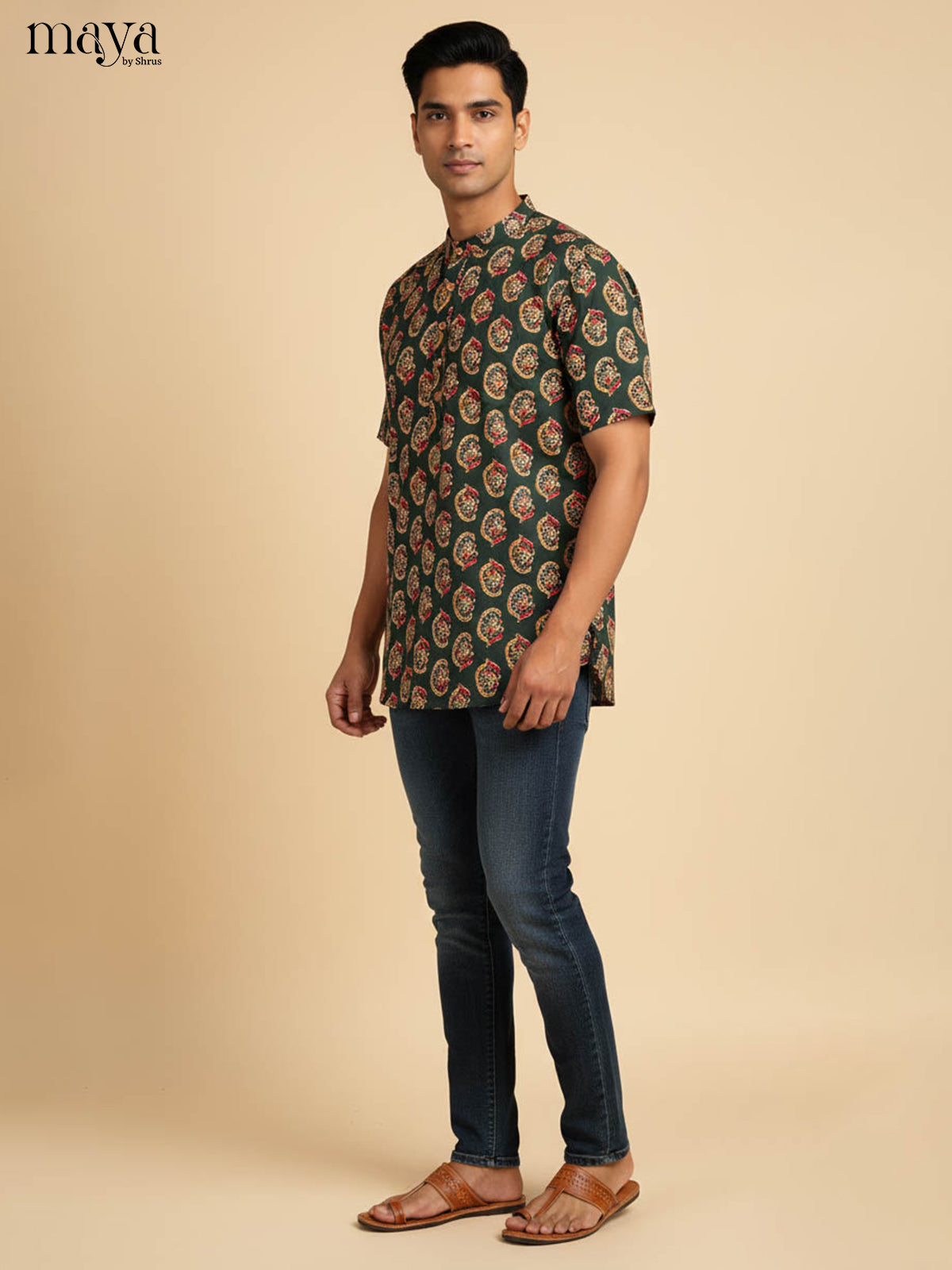 Stunning Bottle Green Kurta For Men With Medallion Prints