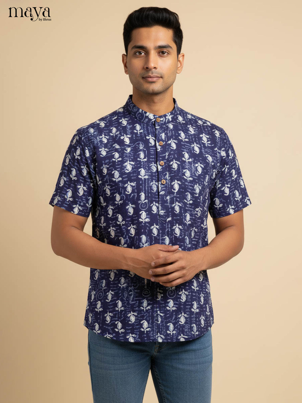 Dashing Blue Kurta For Men With Paisley Print