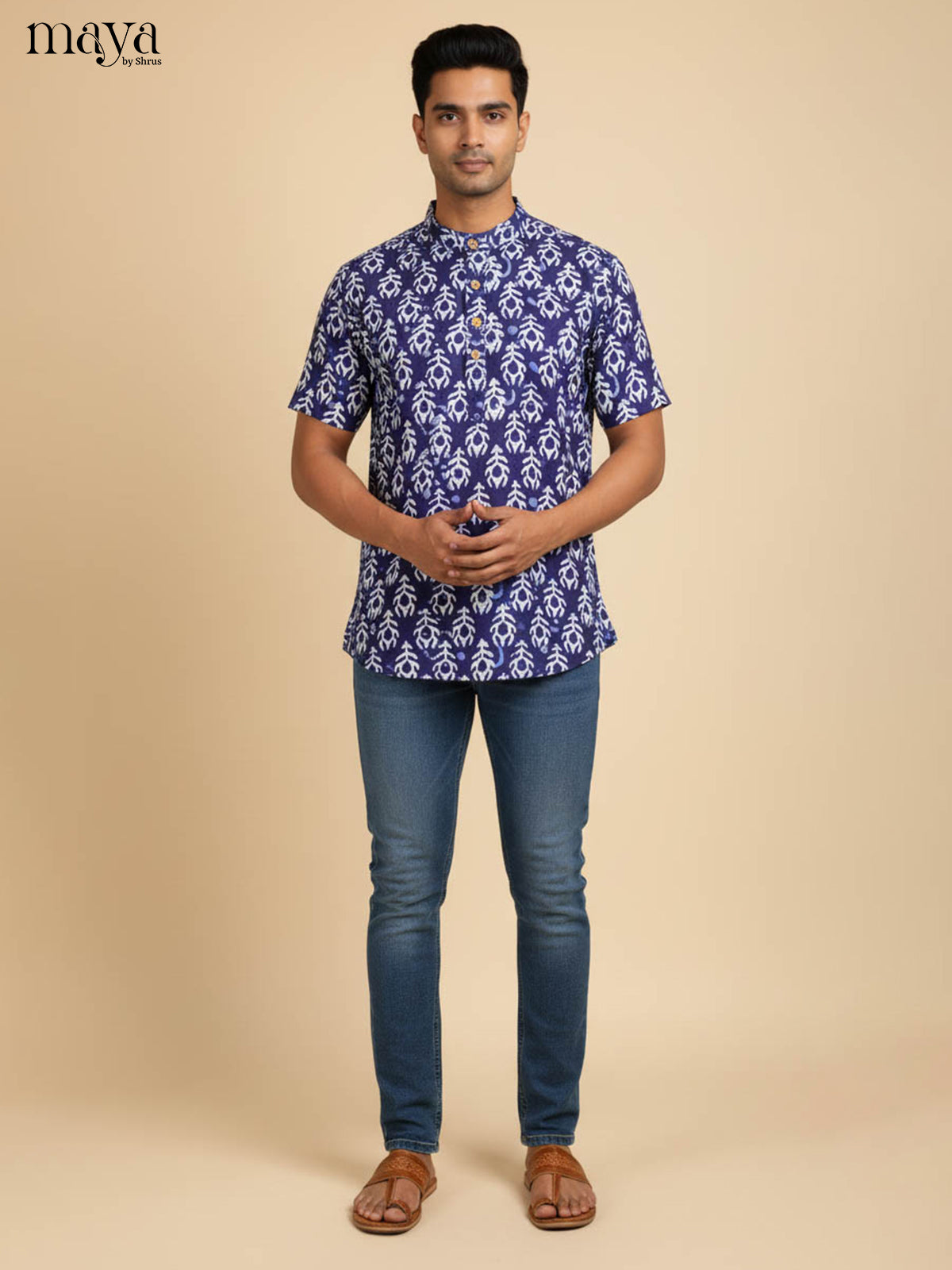 Elegant Indigo Kurta For Men With Ethnic Motifs