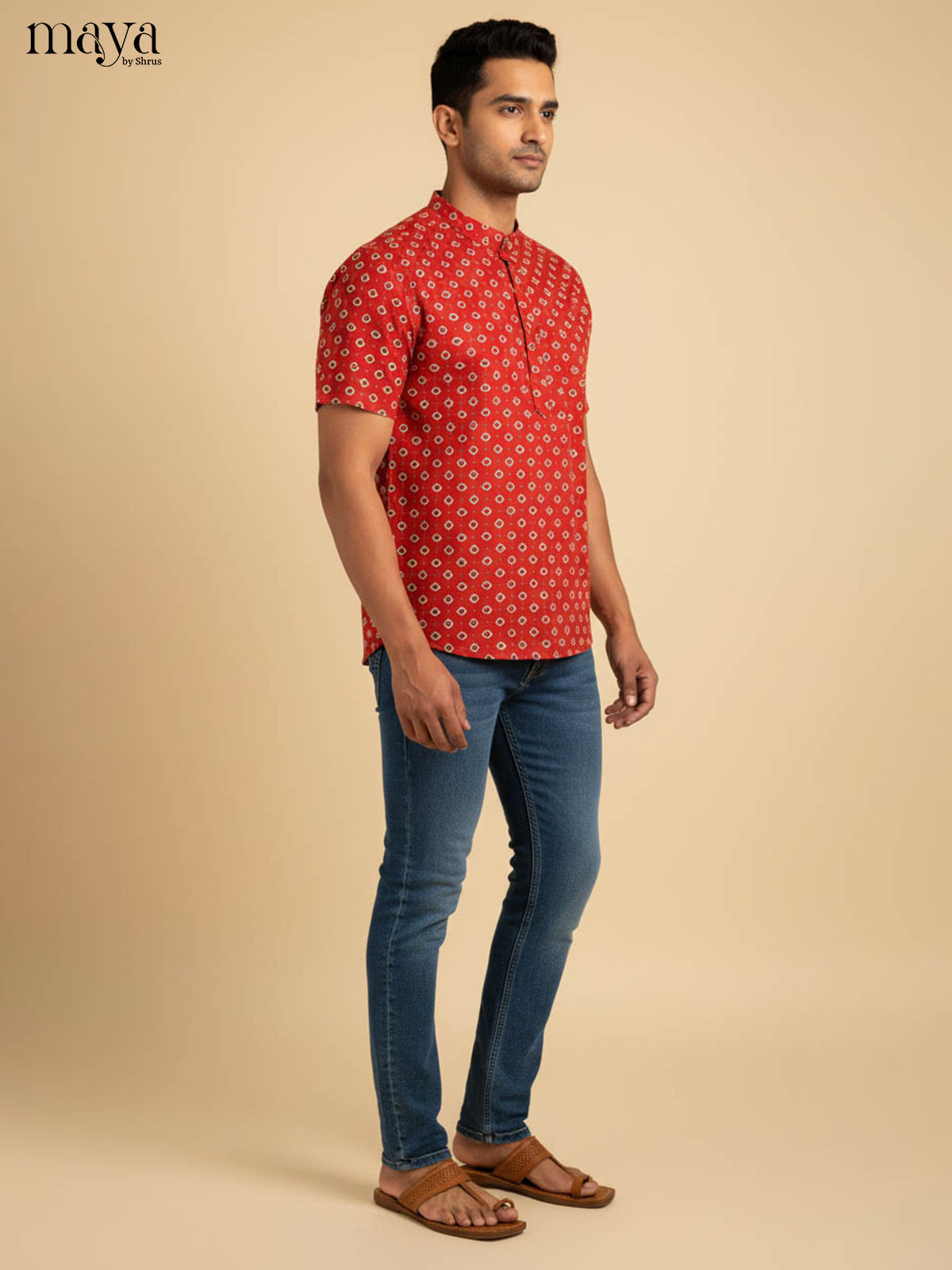 Vibrant Rust Red Kurta For Men With Diamond Prints