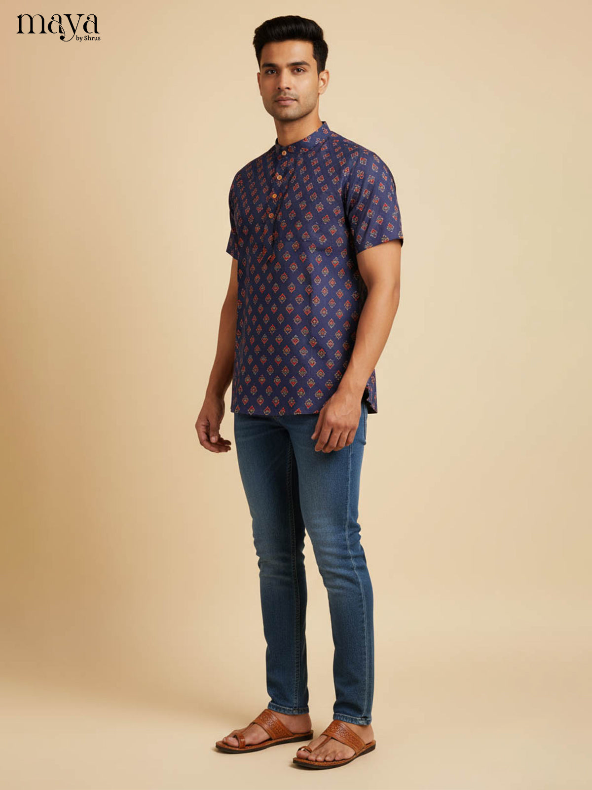 Elegant Navy Printed Kurta With Geometric Prints