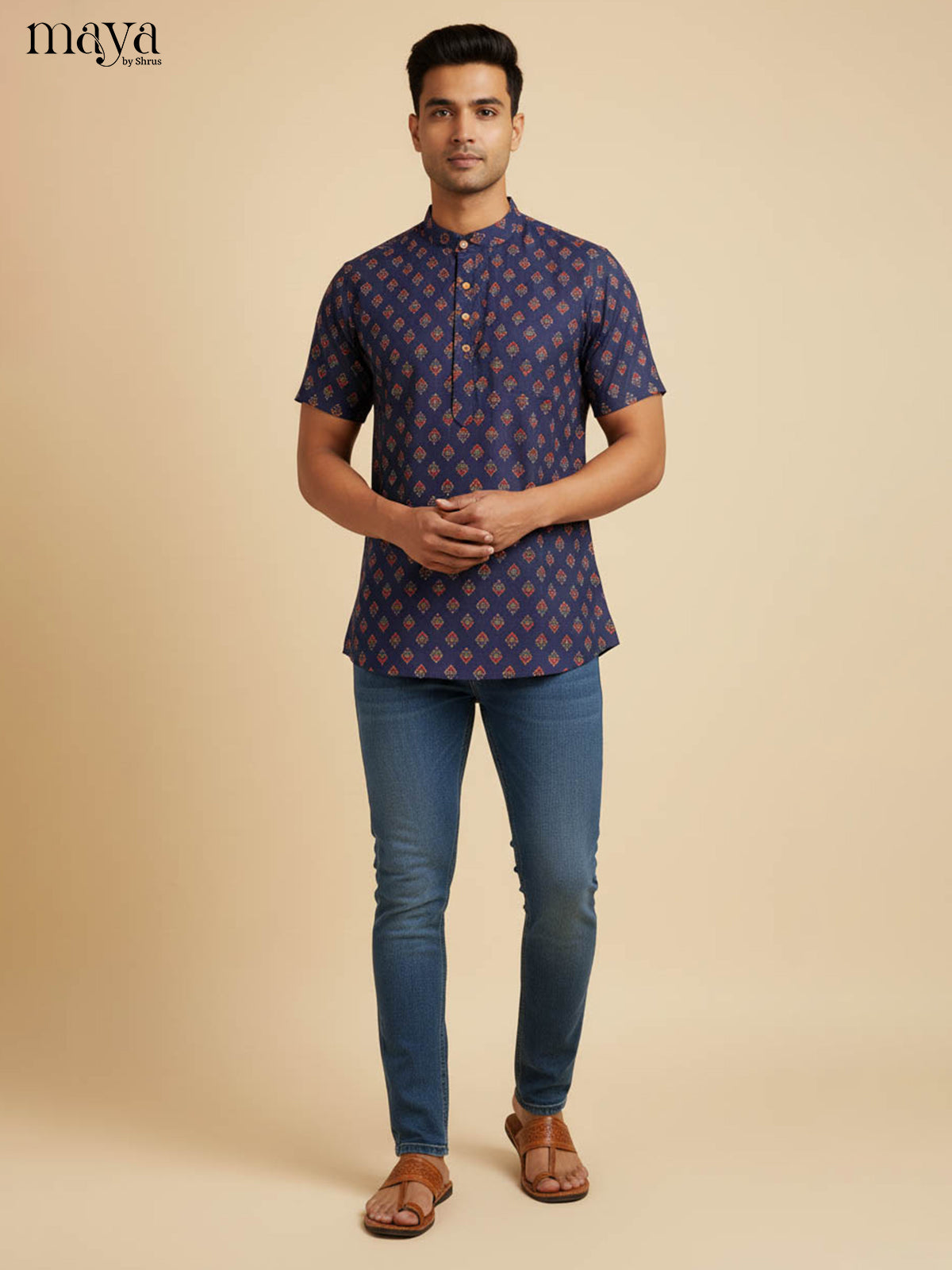 Elegant Navy Printed Kurta With Geometric Prints