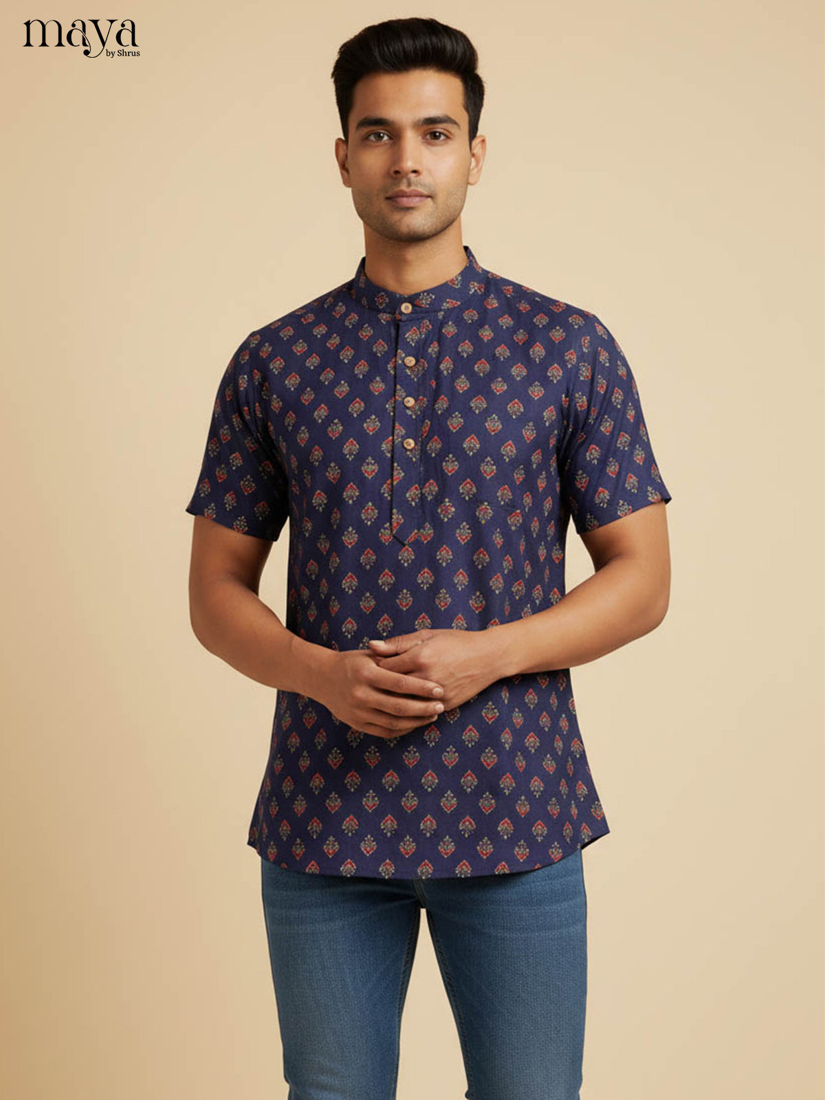 Elegant Navy Printed Kurta With Geometric Prints