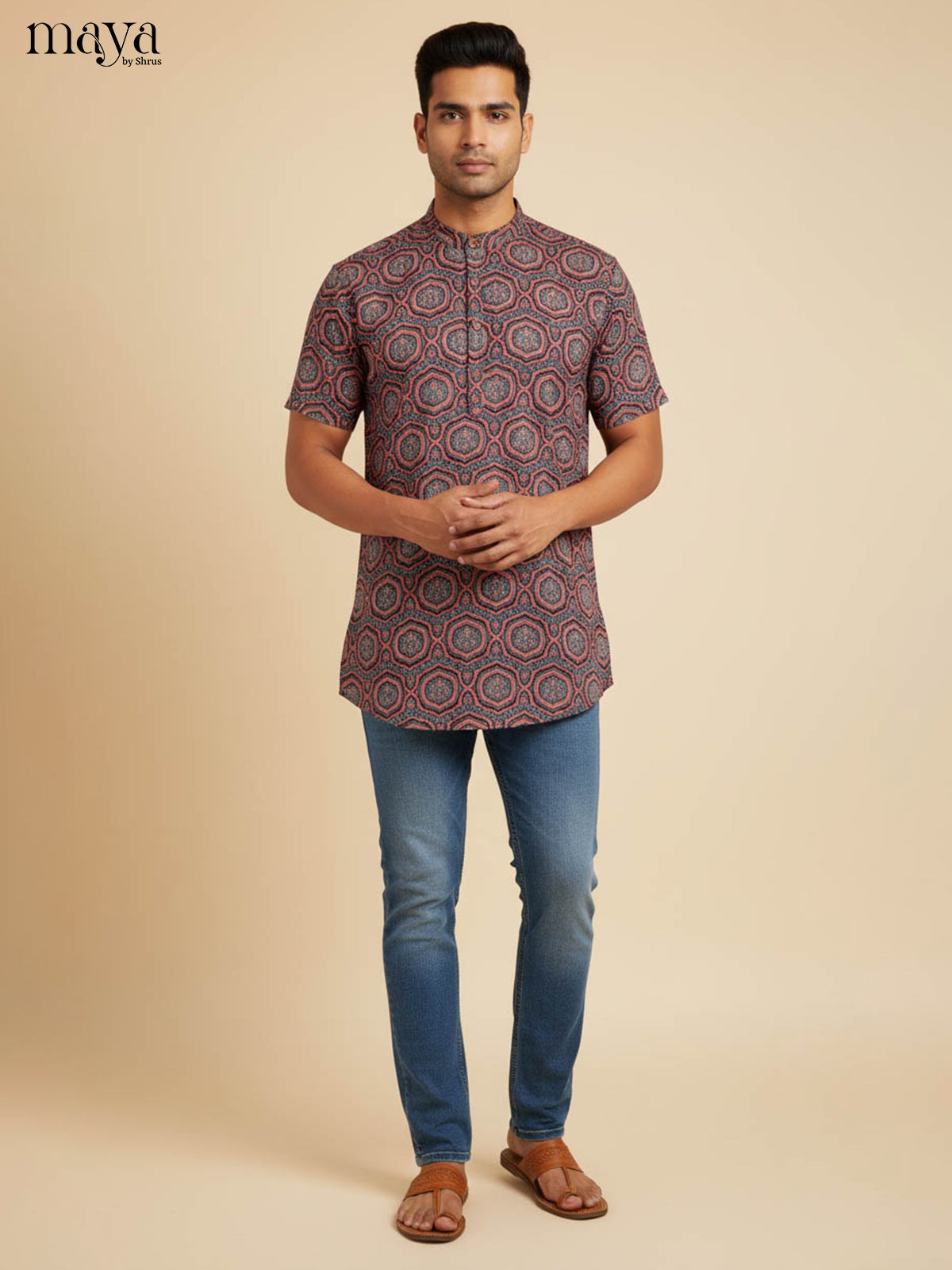 Sophisticated Mauve Printed Kurta For Men With Ethnic Prints