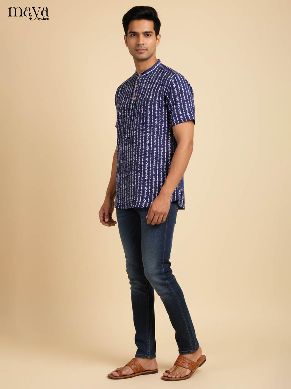 Dashing Navy Blue Kurta For Men With Shibori Prints