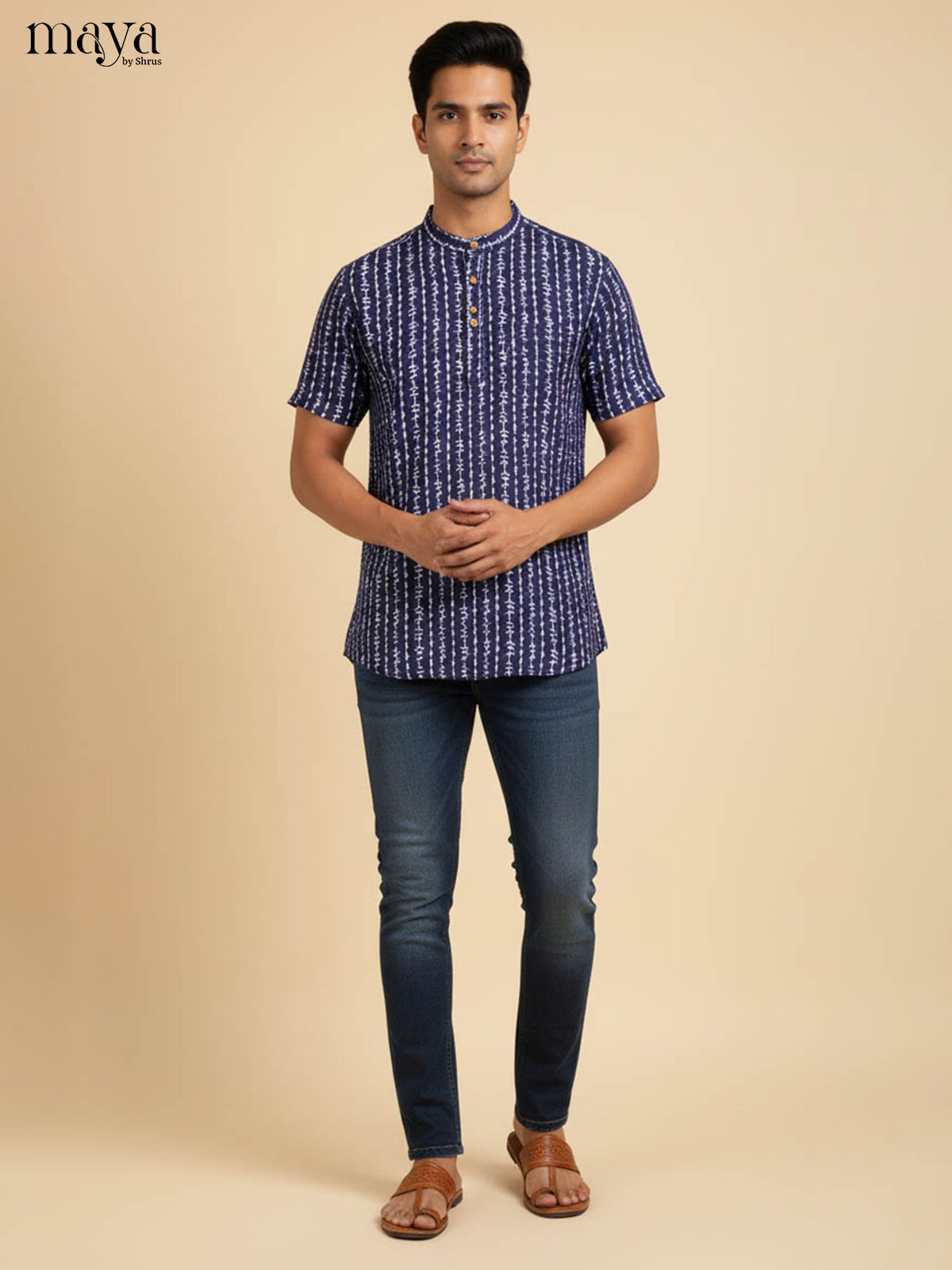 Dashing Navy Blue Kurta For Men With Shibori Prints