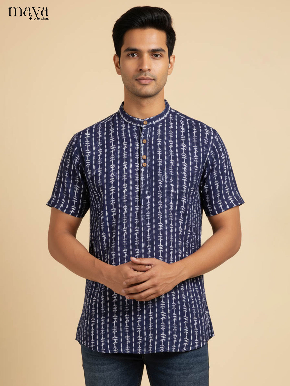 Dashing Navy Blue Kurta For Men With Shibori Prints