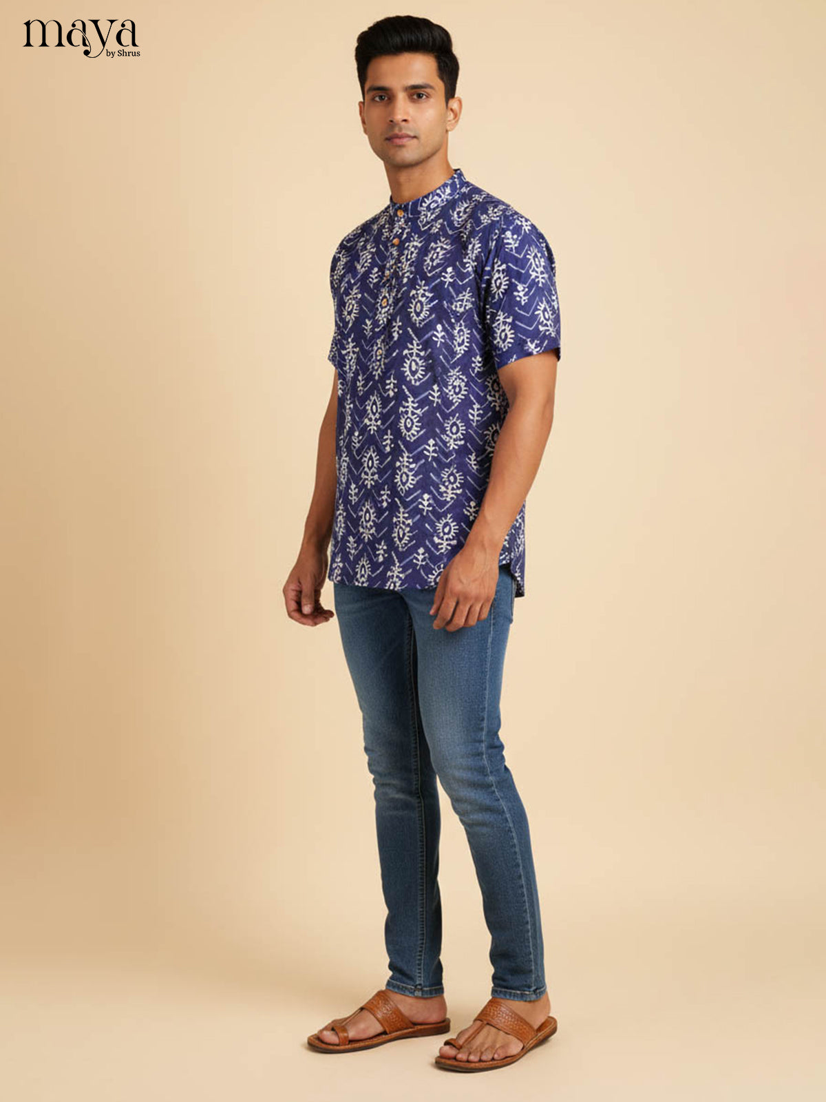 Charismatic Indigo Kurta Shirt For Men With Tribal Prints