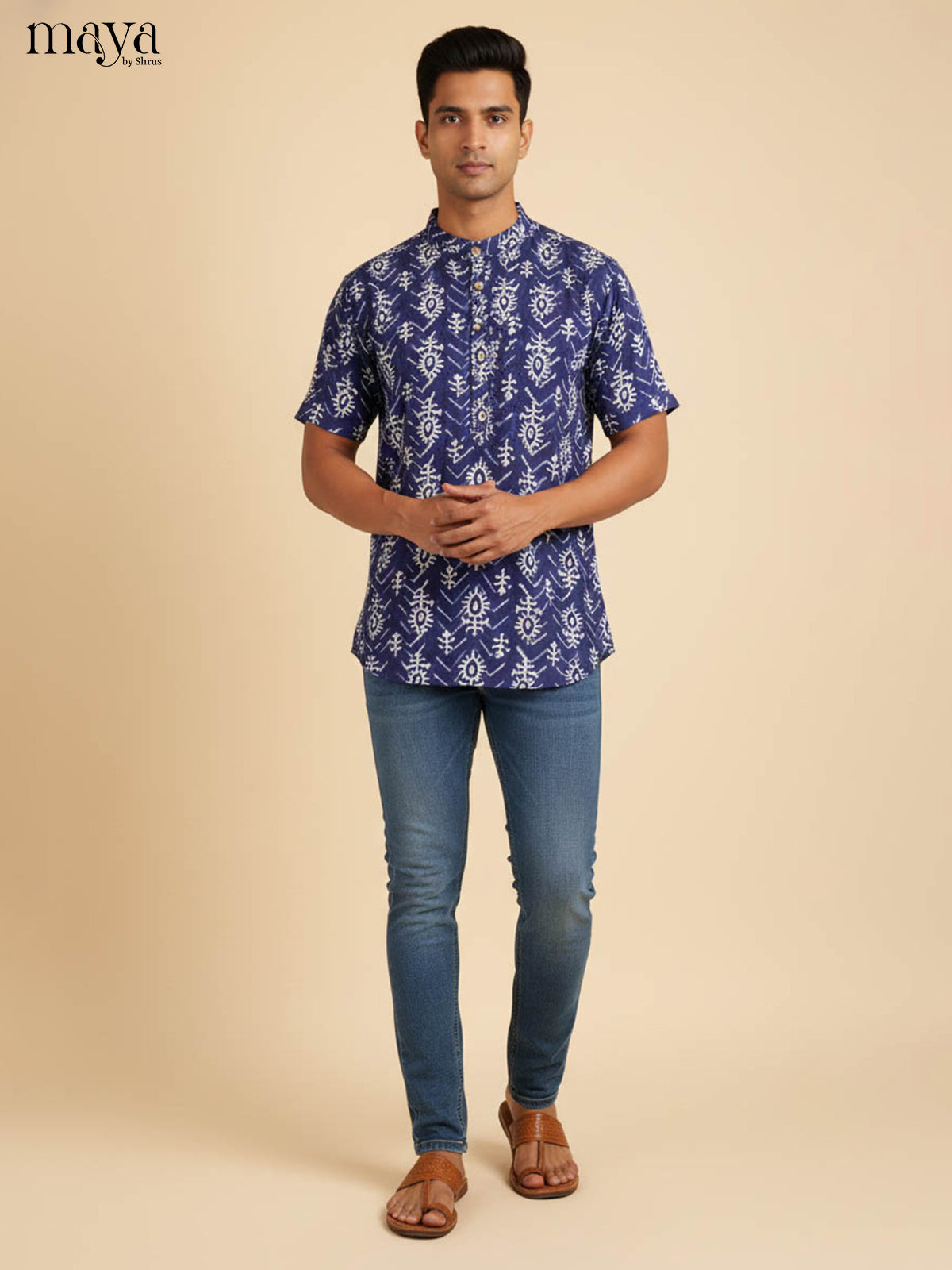 Charismatic Indigo Kurta Shirt For Men With Tribal Prints