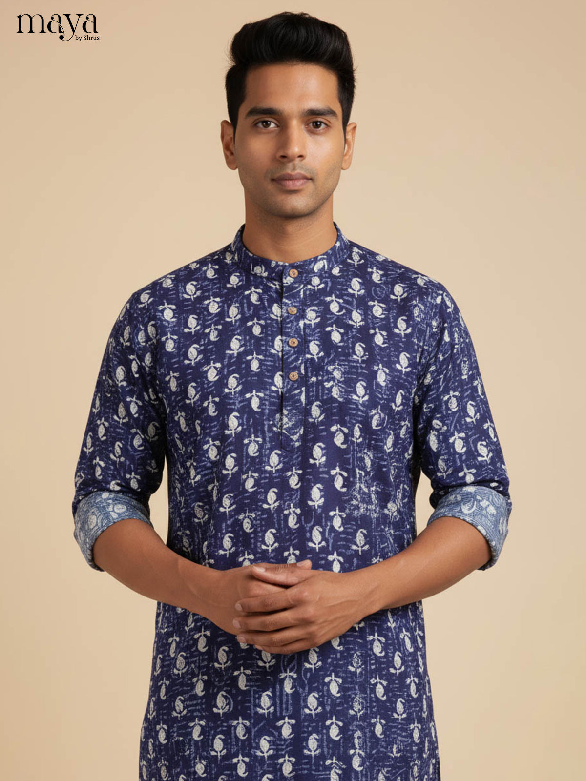 Sophisticated Indigo Cotton Kurta For Men With Geometric Prints