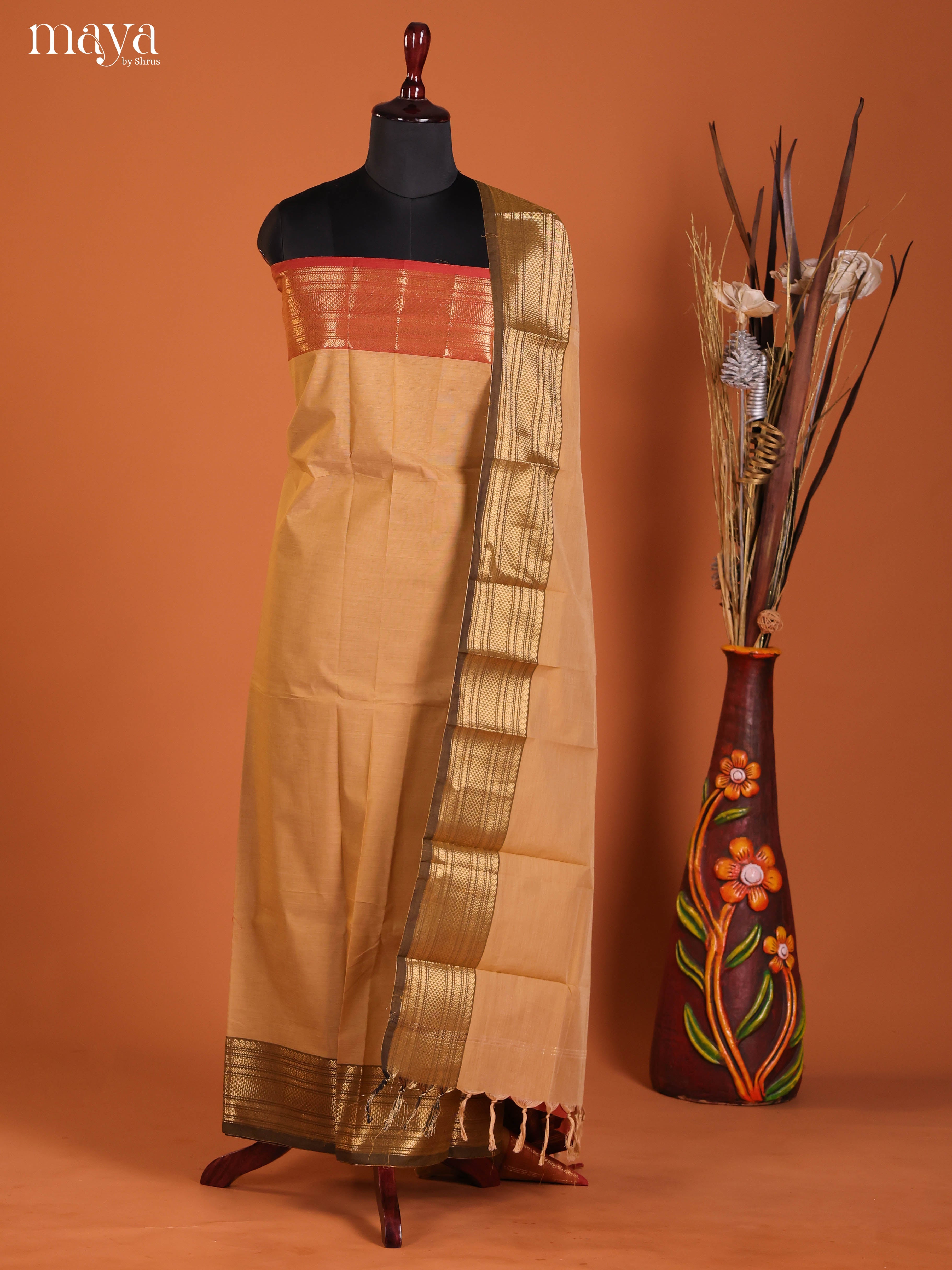 Buy Beige Cotton Dress Material For Women