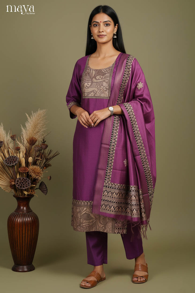 Purple Readymade Salwar with Printed Design-mdj07055