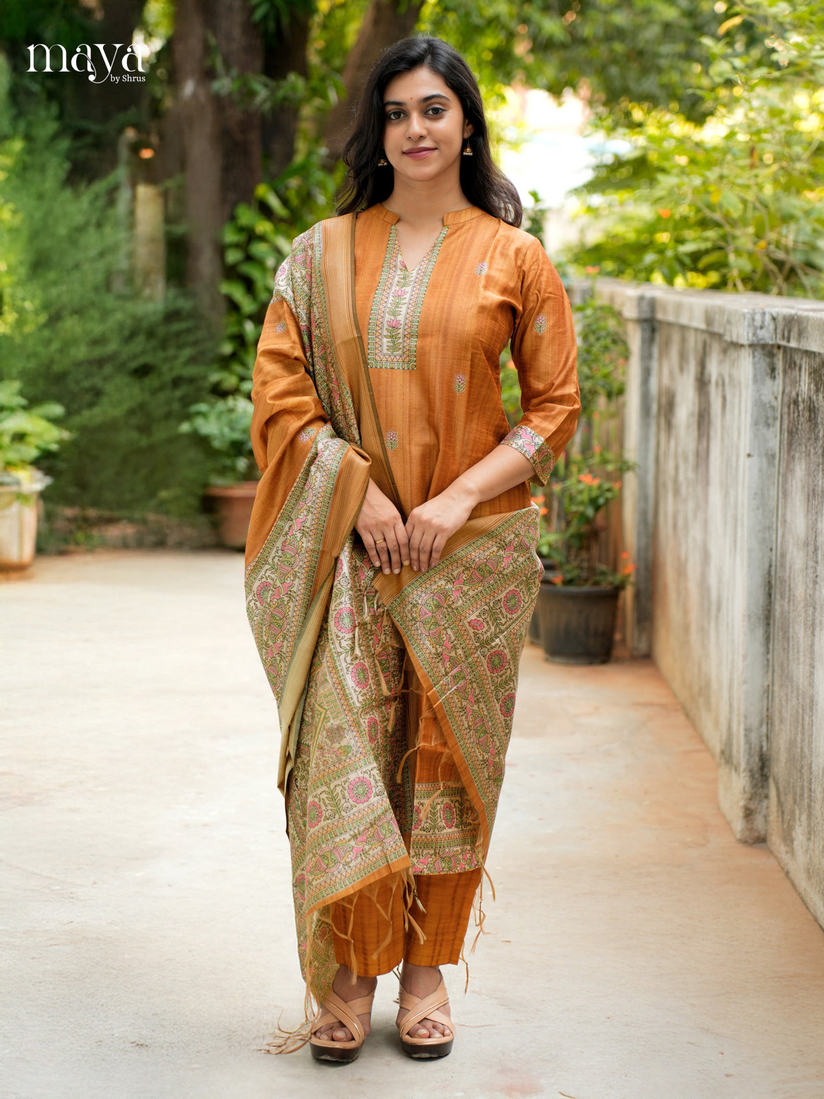 Exquisite Brick Madhubani printed Semi Tussar Readymade 3 Piece - MDJ07065