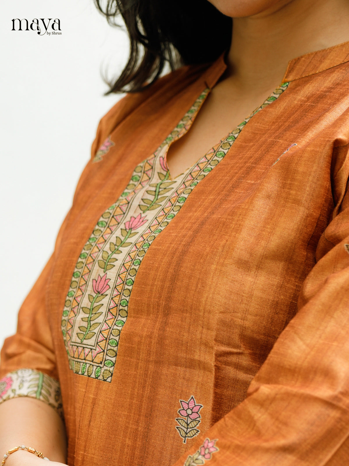Exquisite Brick Madhubani printed Semi Tussar Readymade 3 Piece - MDJ07065