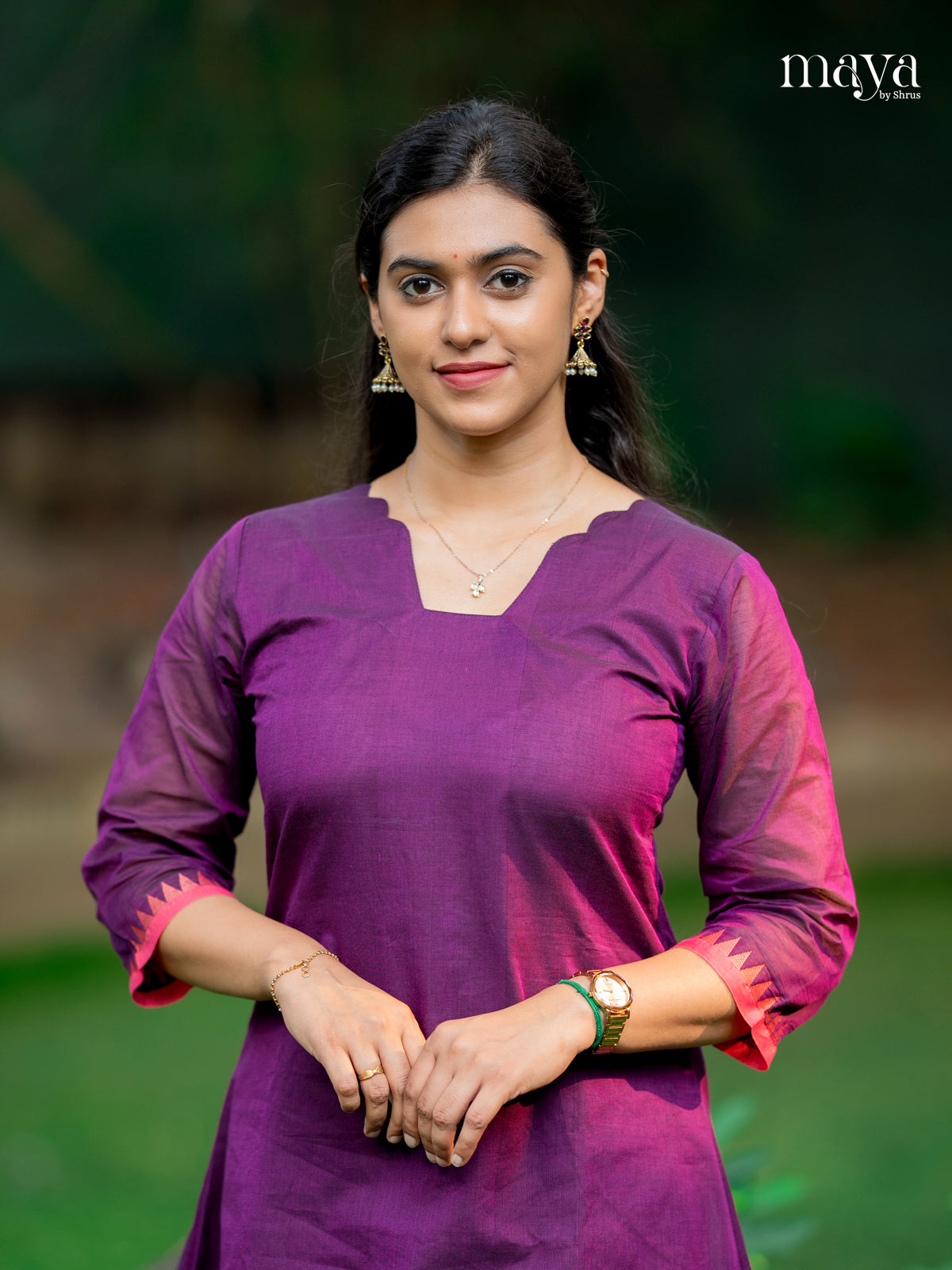Classic Purple Chettinad Cotton Kurti With Pink Zari Border 2
